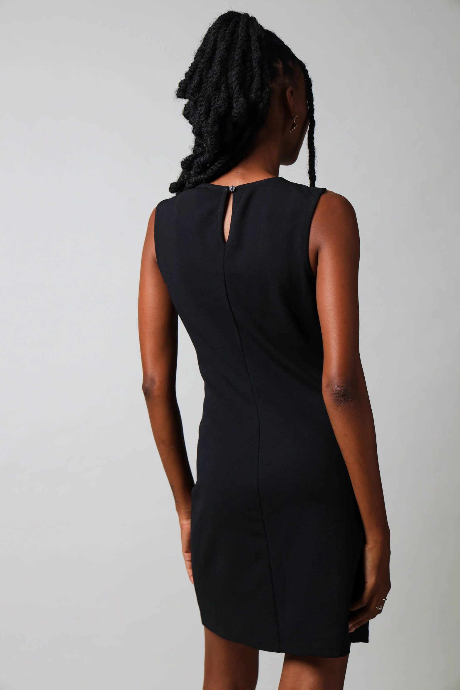 Sleeveless Button Down Bodycon Dress - Black - Image 4