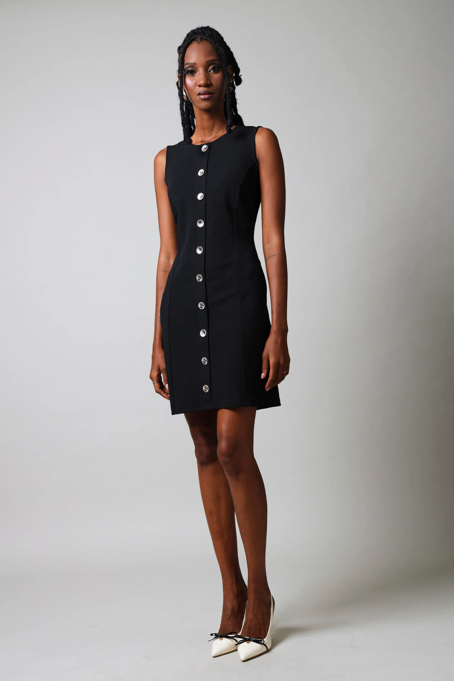 Sleeveless Button Down Bodycon Dress - Black - Image 7