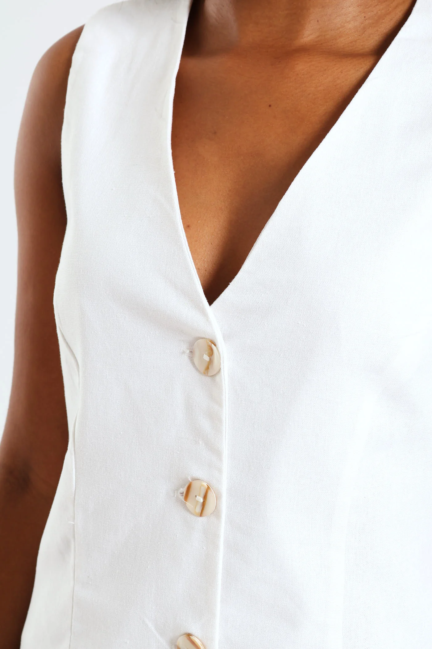 Sleeveless Button Through Mini Dress - White - Image 3