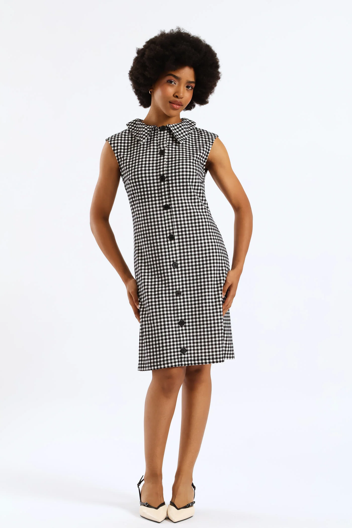 Sleeveless Collared Button Through Mini Dress - Multi - Image 2