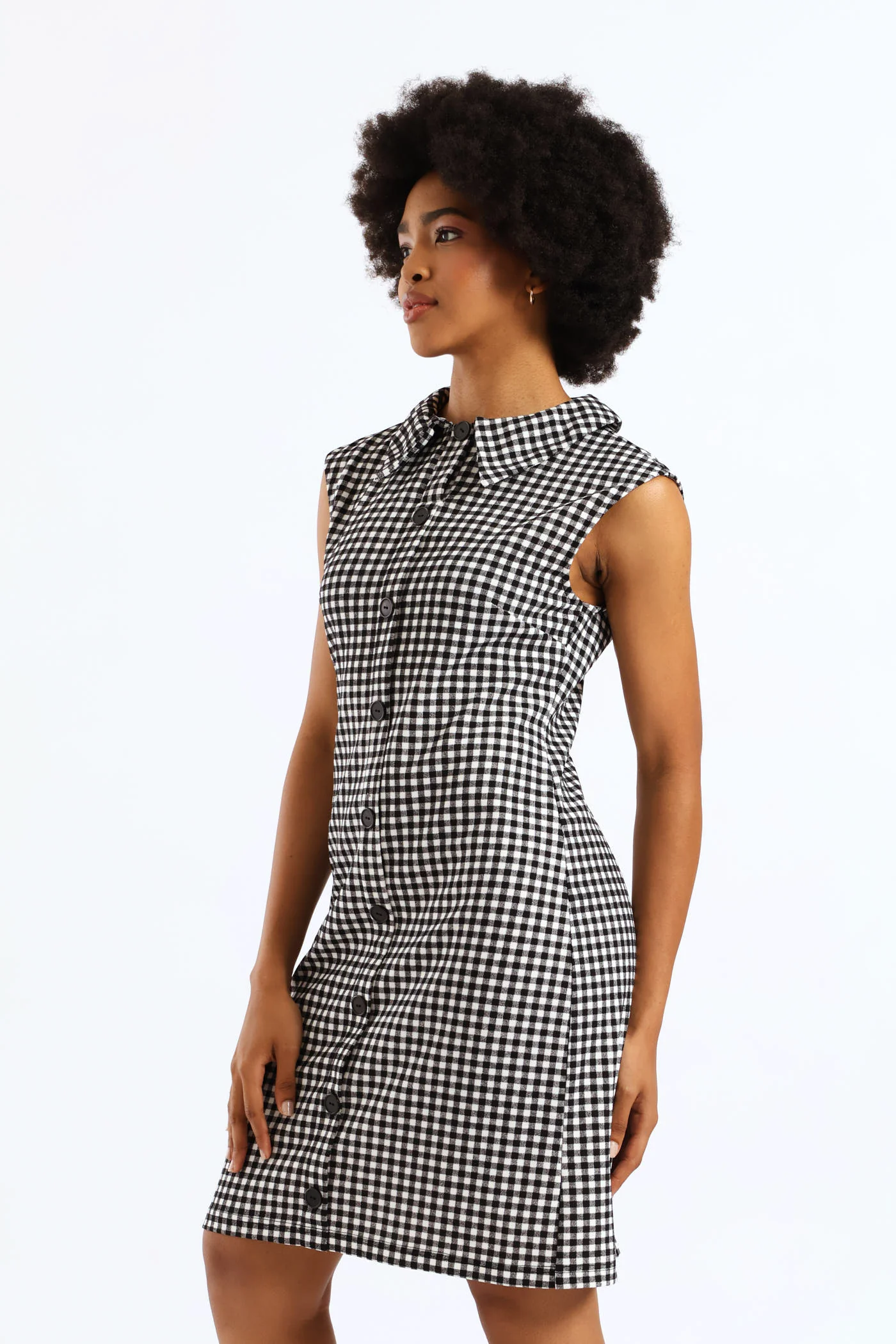 Sleeveless Collared Button Through Mini Dress - Multi - Image 3