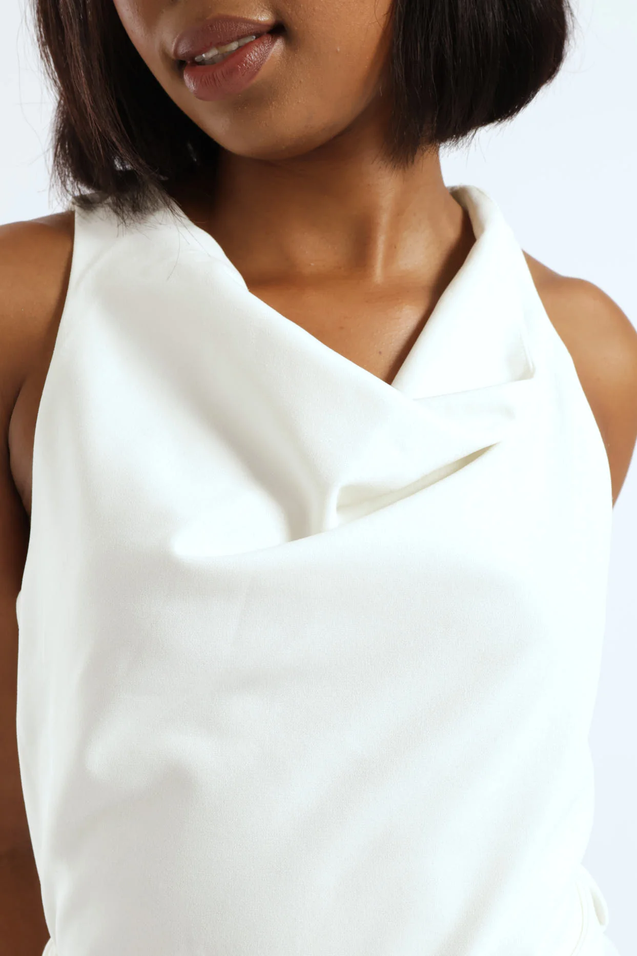 Sleeveless Cowl Neck Jumpsuit - White - Image 3