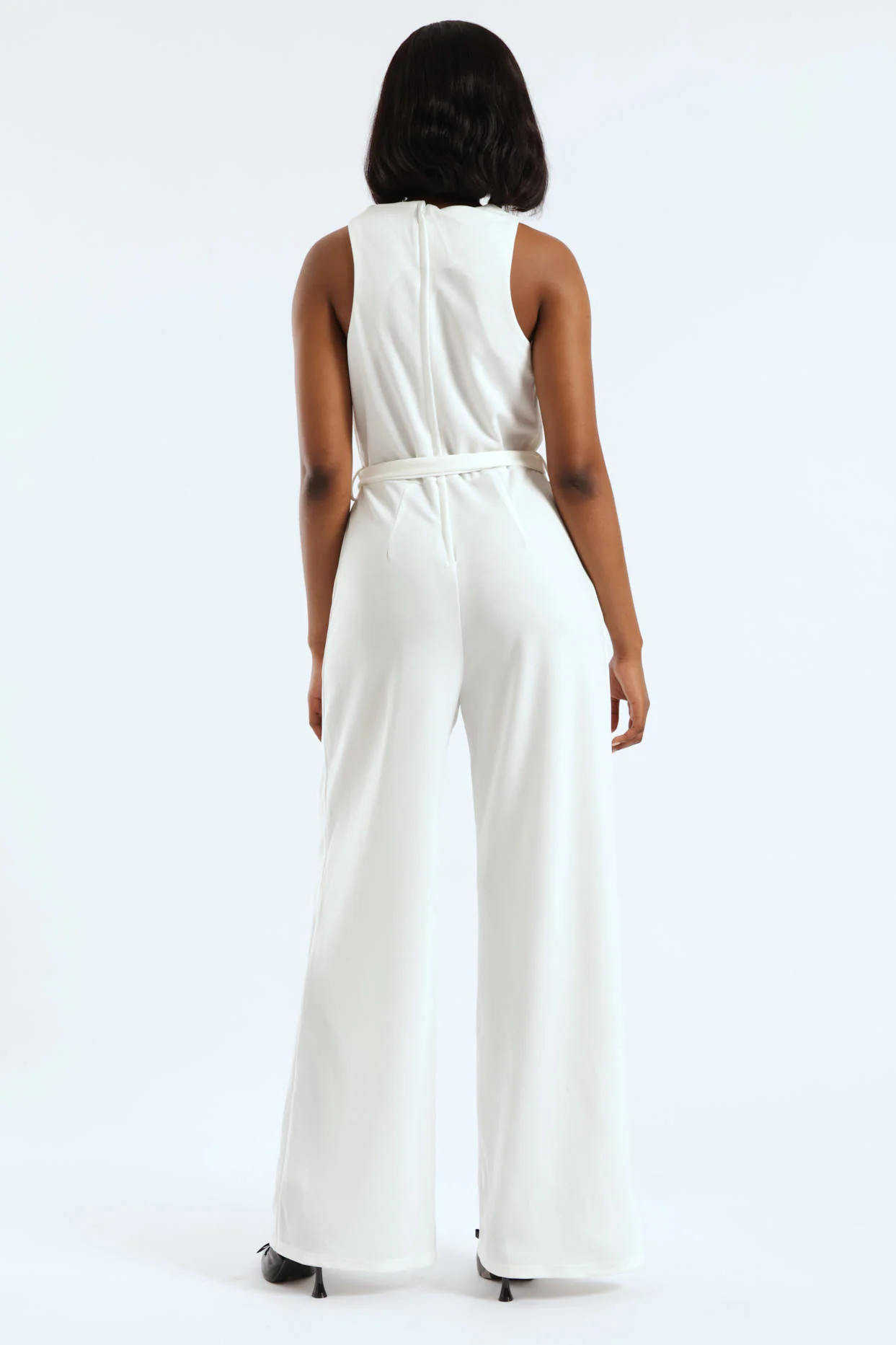 Sleeveless Cowl Neck Jumpsuit - White - Image 5