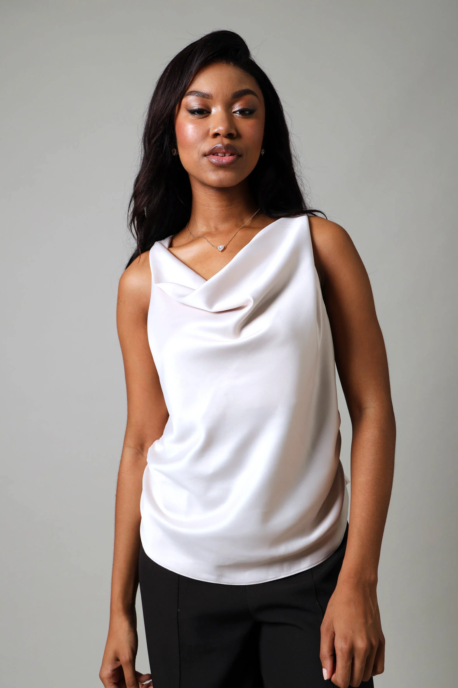 Sleeveless Cowl Neck Top - Champagne - Image 2