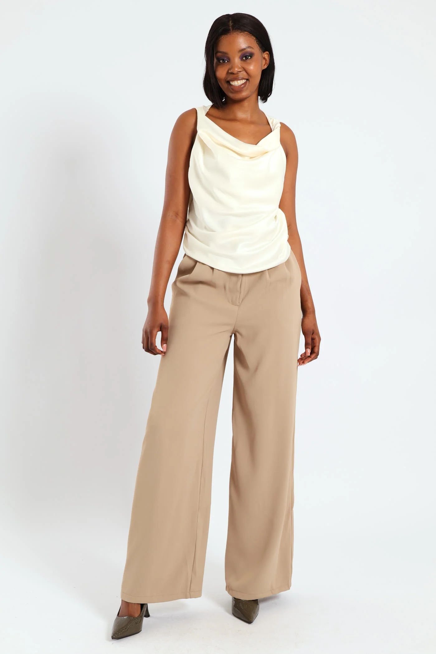 Sleeveless Cowl Neck Top - Cream