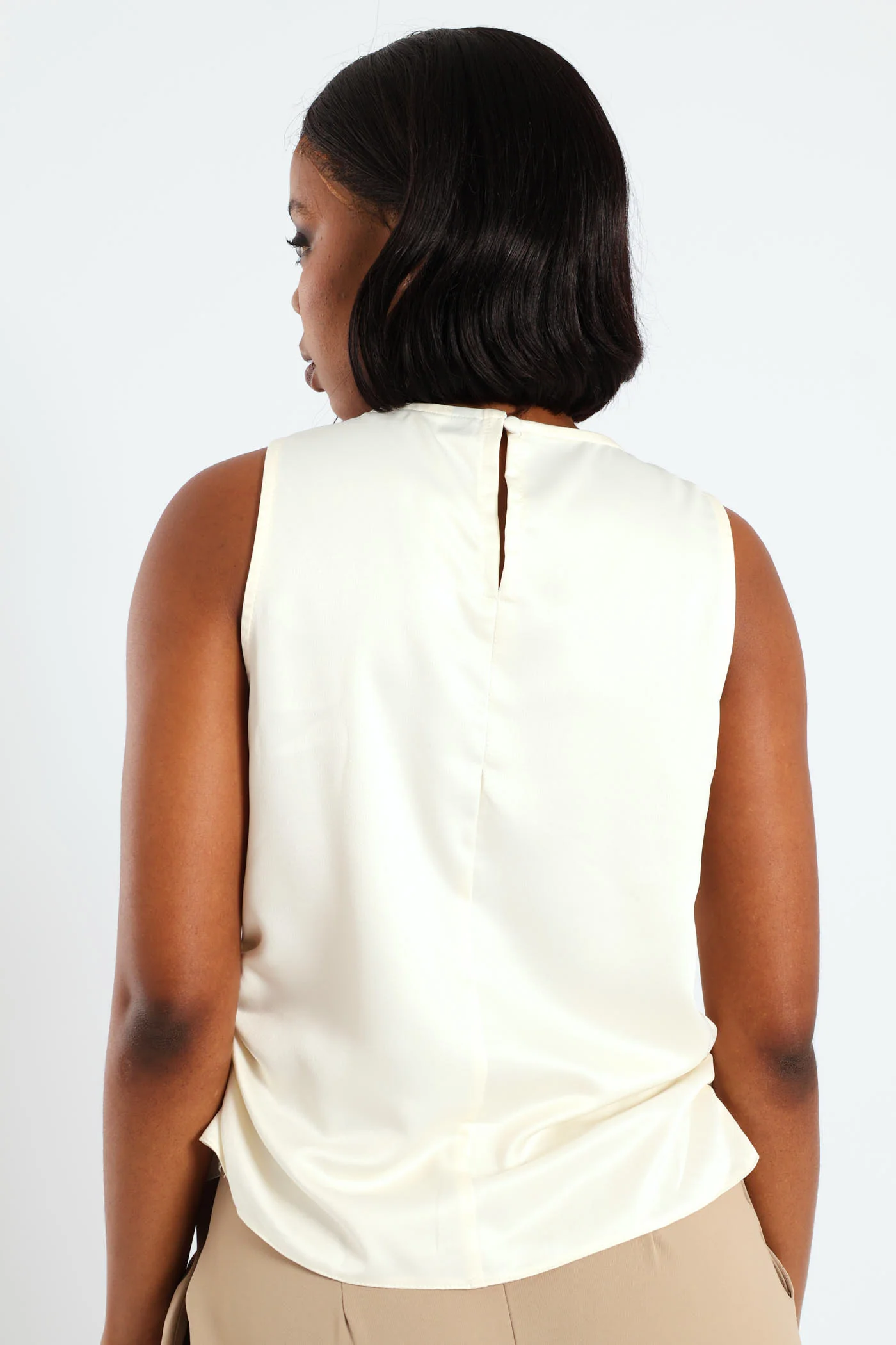Sleeveless Cowl Neck Top - Cream - Image 4