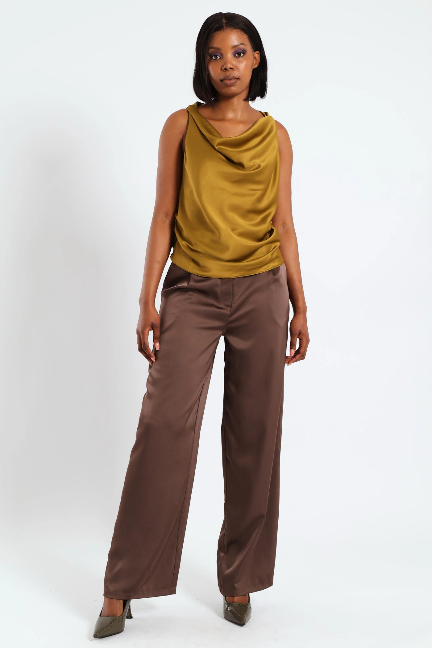 Sleeveless Cowl Neck Top - Green - Image 2