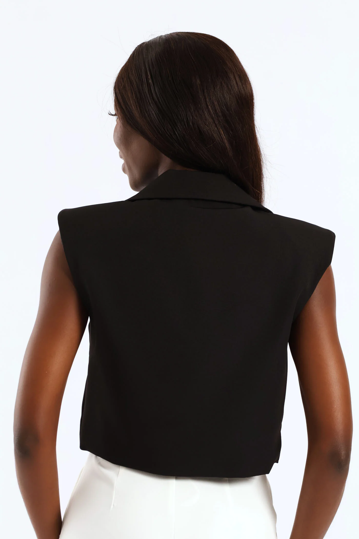 Sleeveless Cropped Blazer - Black - Image 2