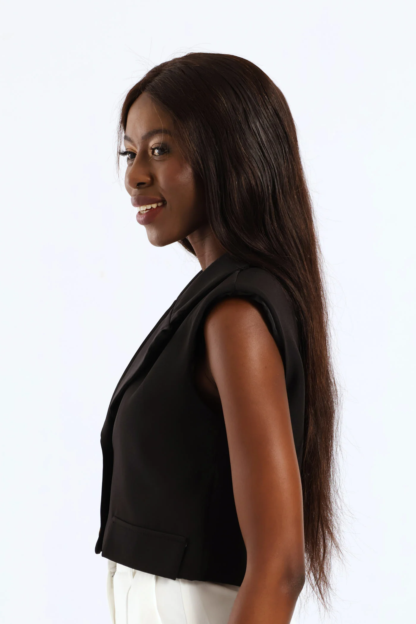 Sleeveless Cropped Blazer - Black - Image 4