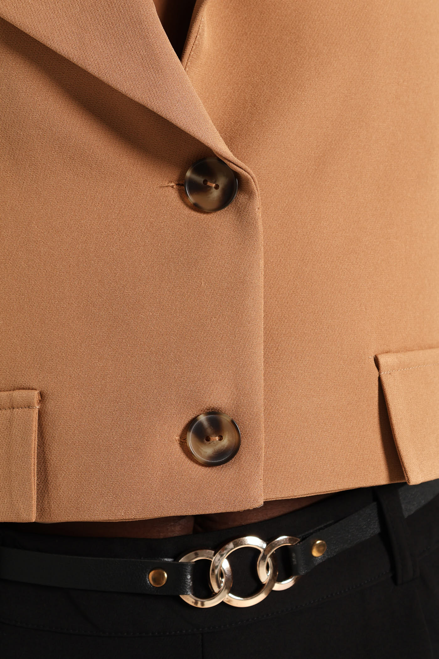 Sleeveless Cropped Blazer - Tan - Image 4