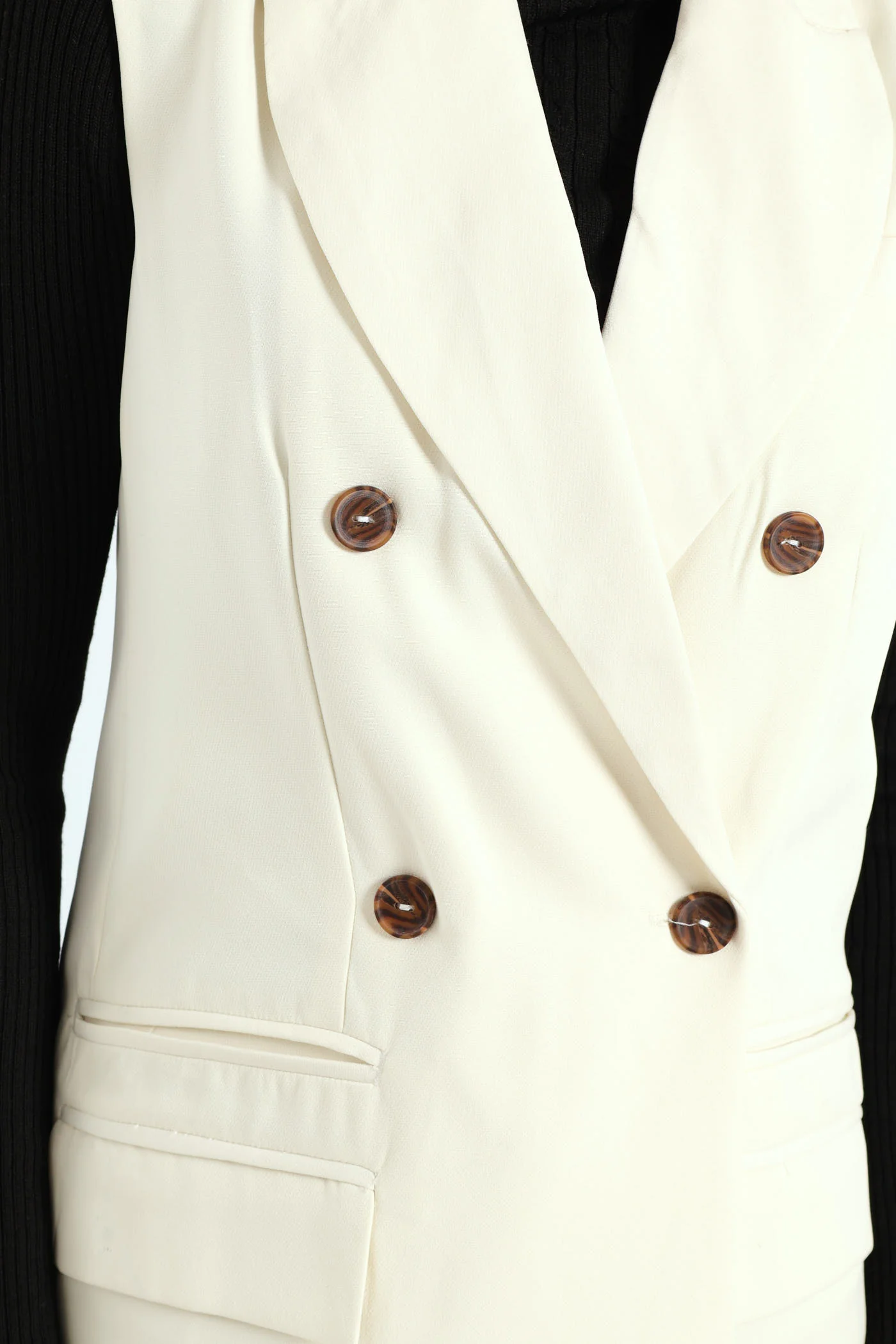 Sleeveless Double Breast Blazer - Cream - Image 4