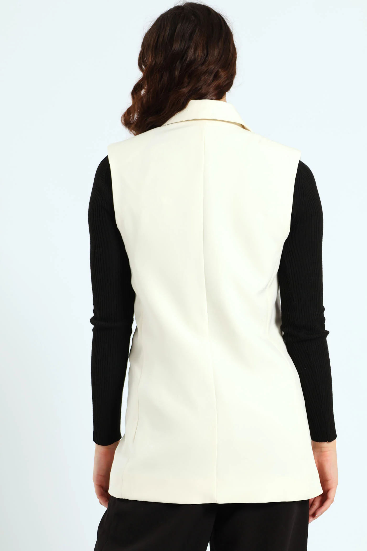 Sleeveless Double Breast Blazer - Cream - Image 5