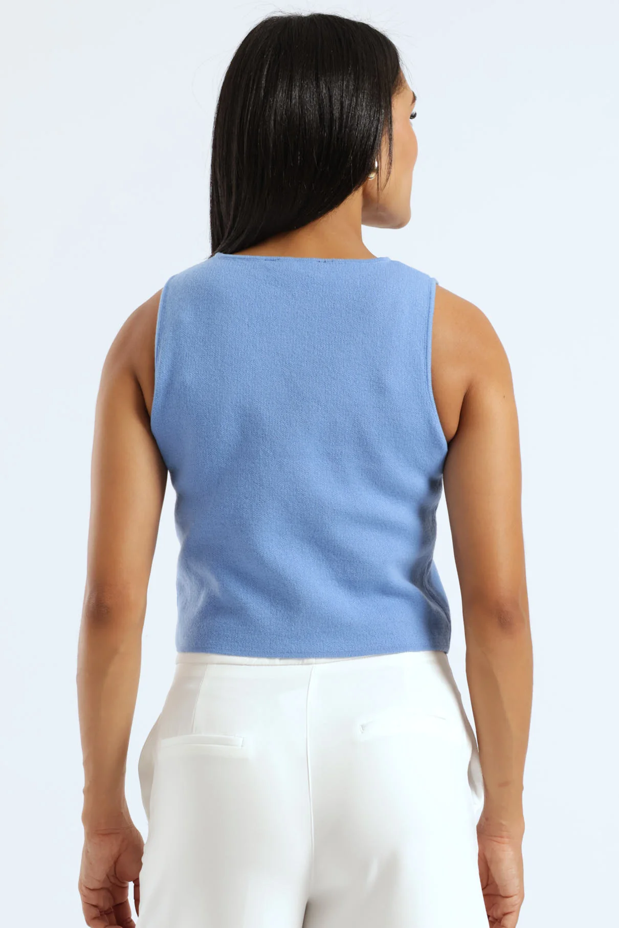 Sleeveless Fancy Button Waistcoat - Blue - Image 2