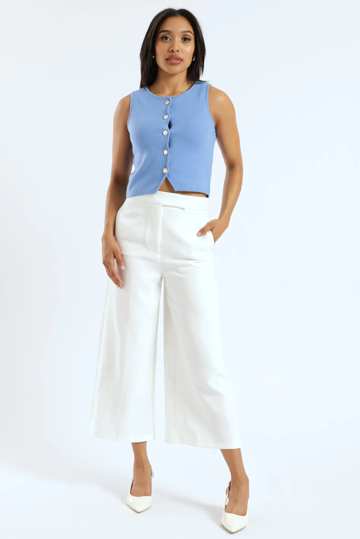 Sleeveless Fancy Button Waistcoat - Blue - Image 6