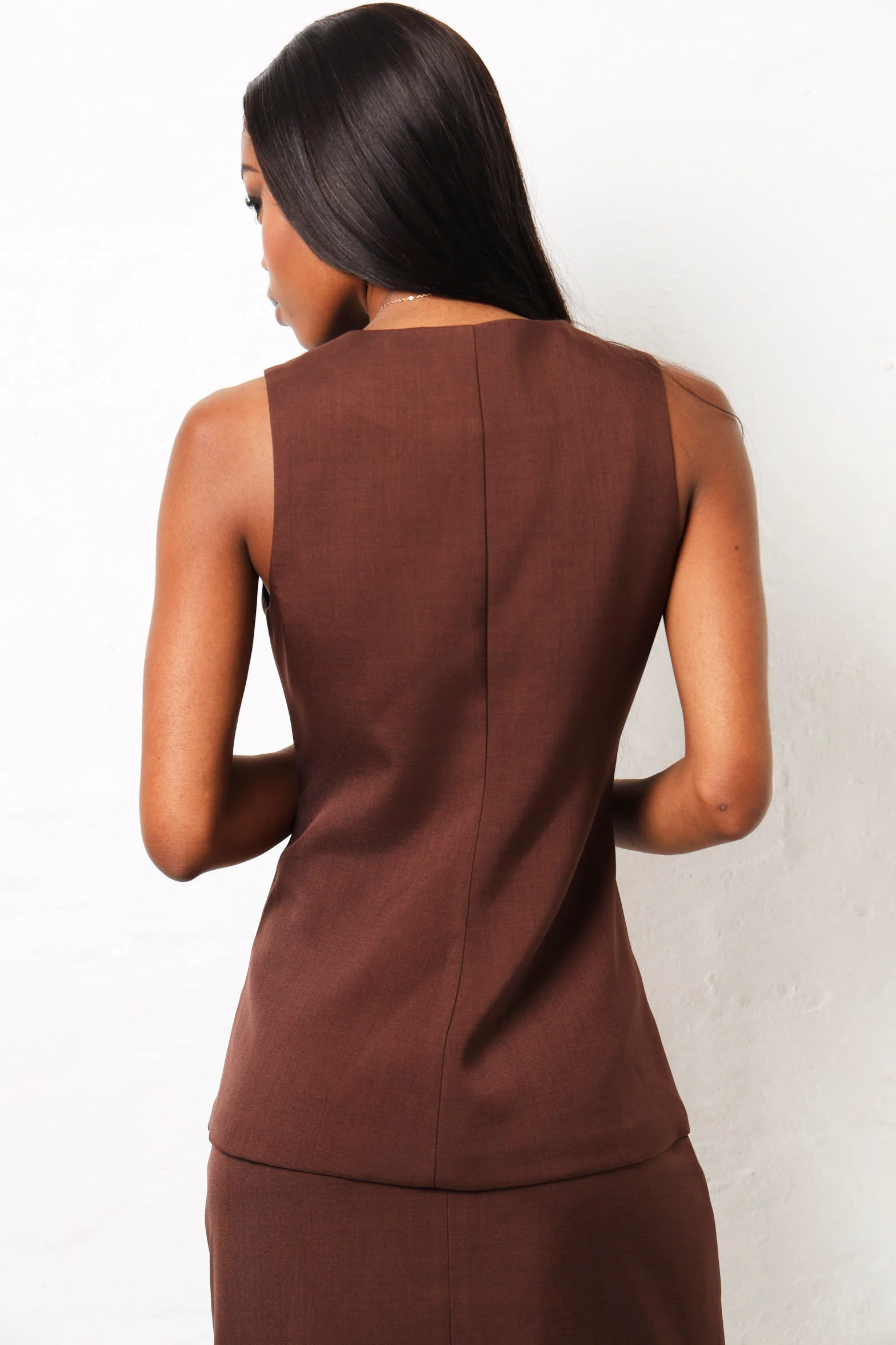 Sleeveless Fancy Button Waistcoat - Brown - Image 5