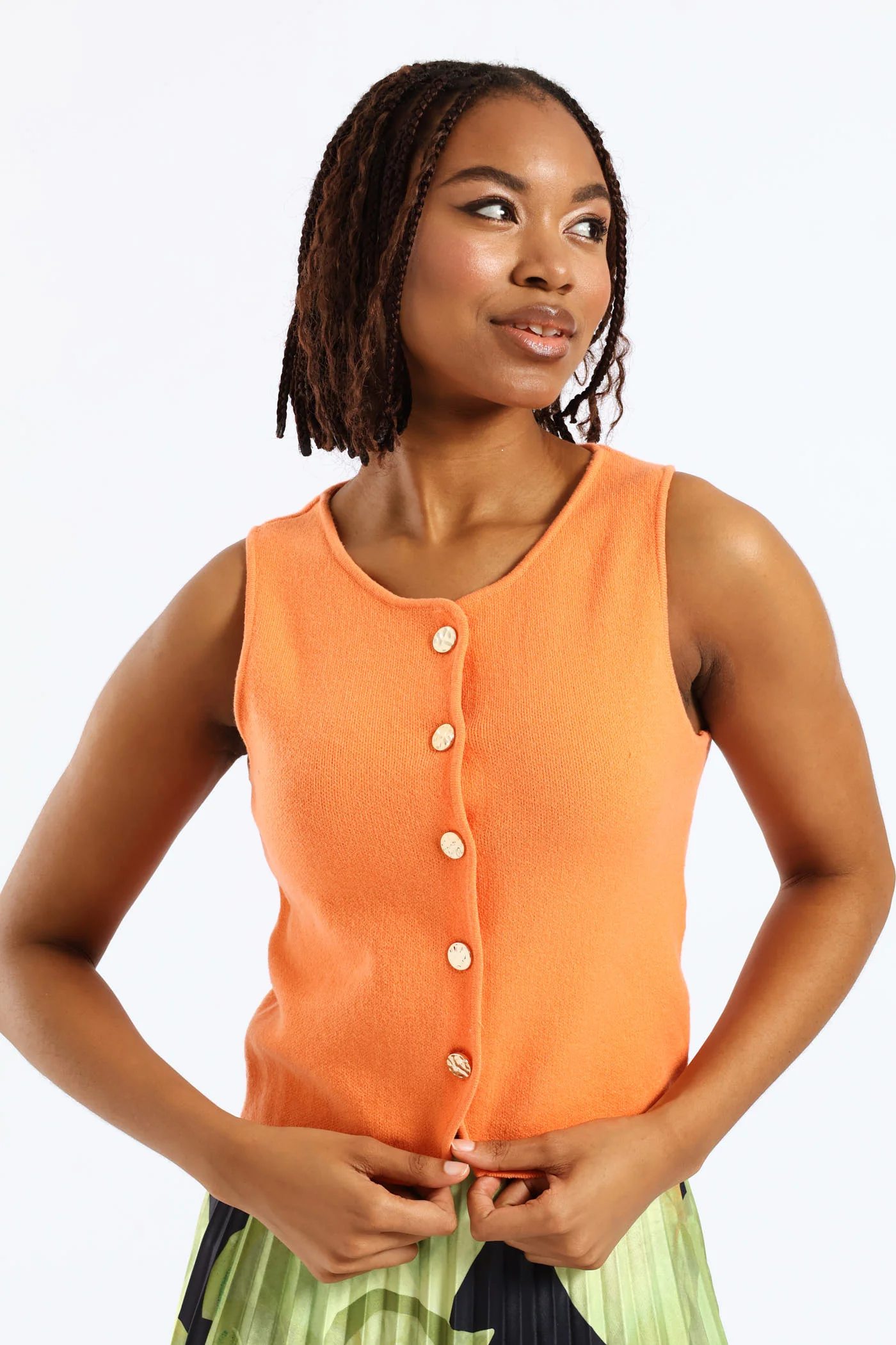 Sleeveless Fancy Button Waistcoat - Orange