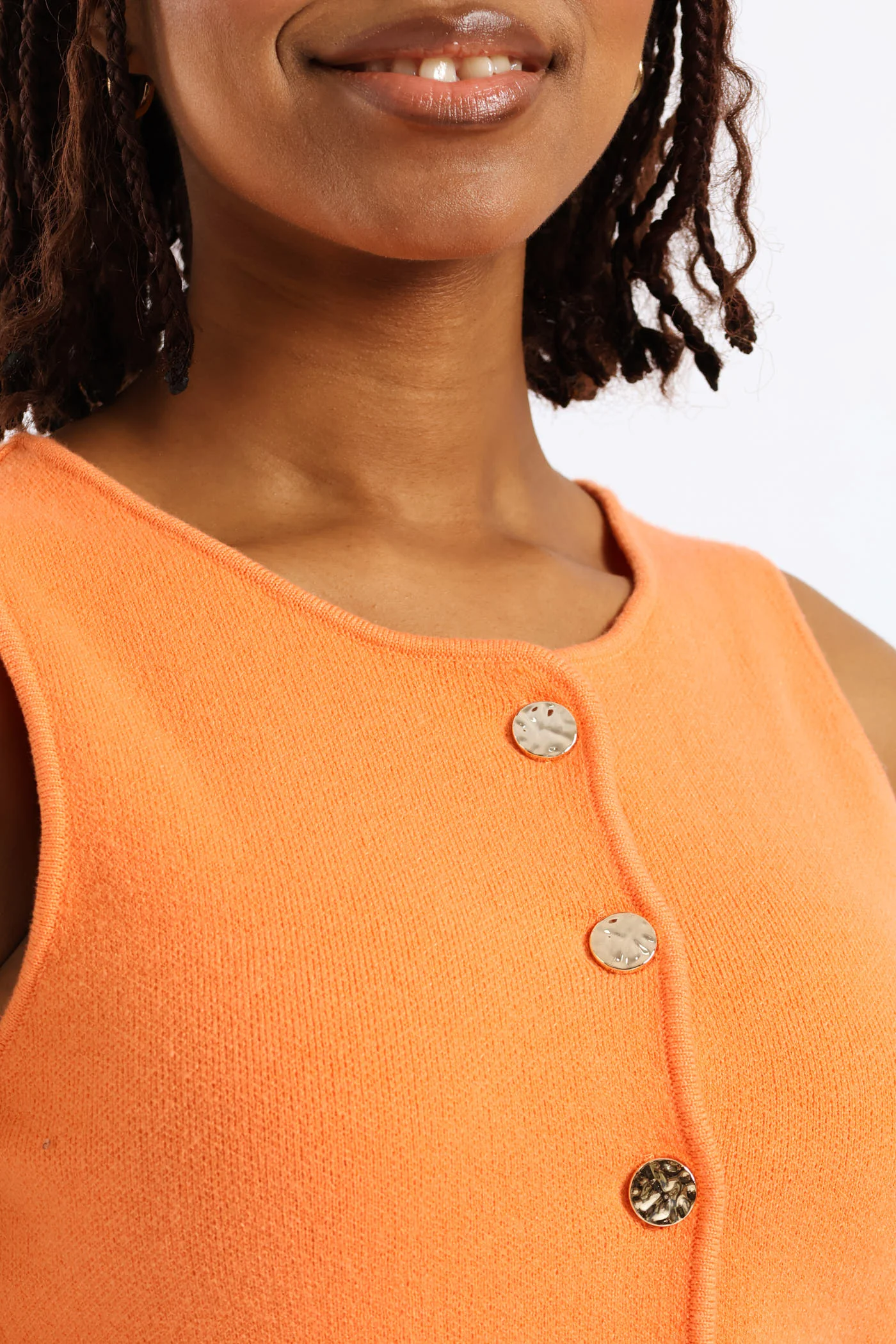 Sleeveless Fancy Button Waistcoat - Orange - Image 4
