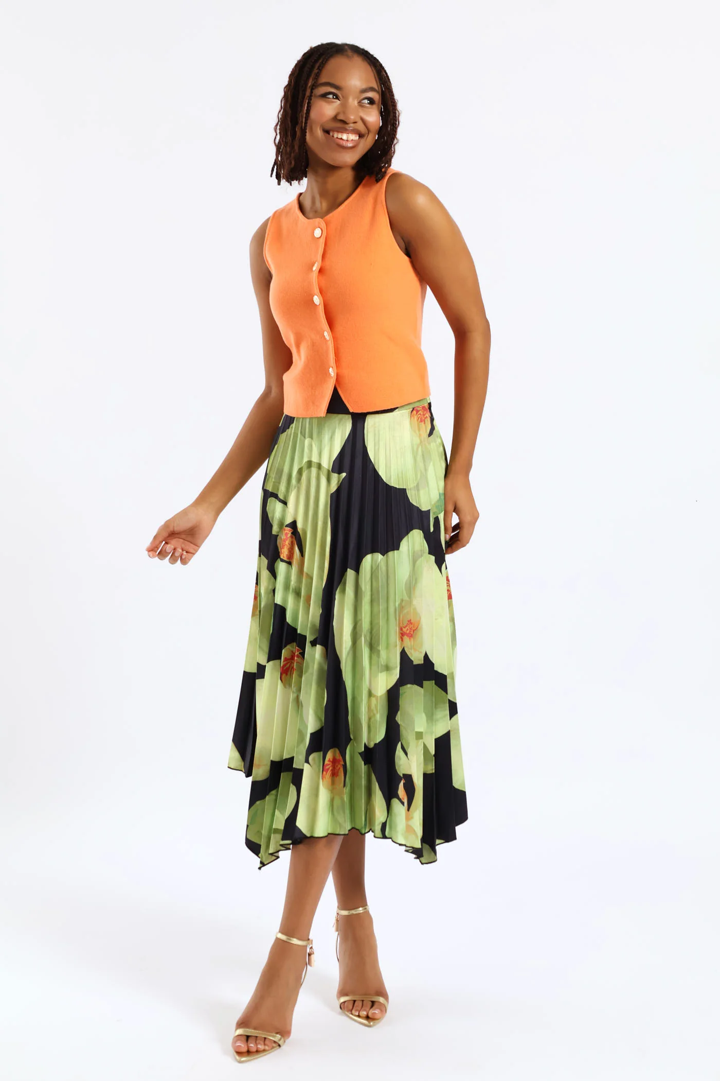 Sleeveless Fancy Button Waistcoat - Orange - Image 5