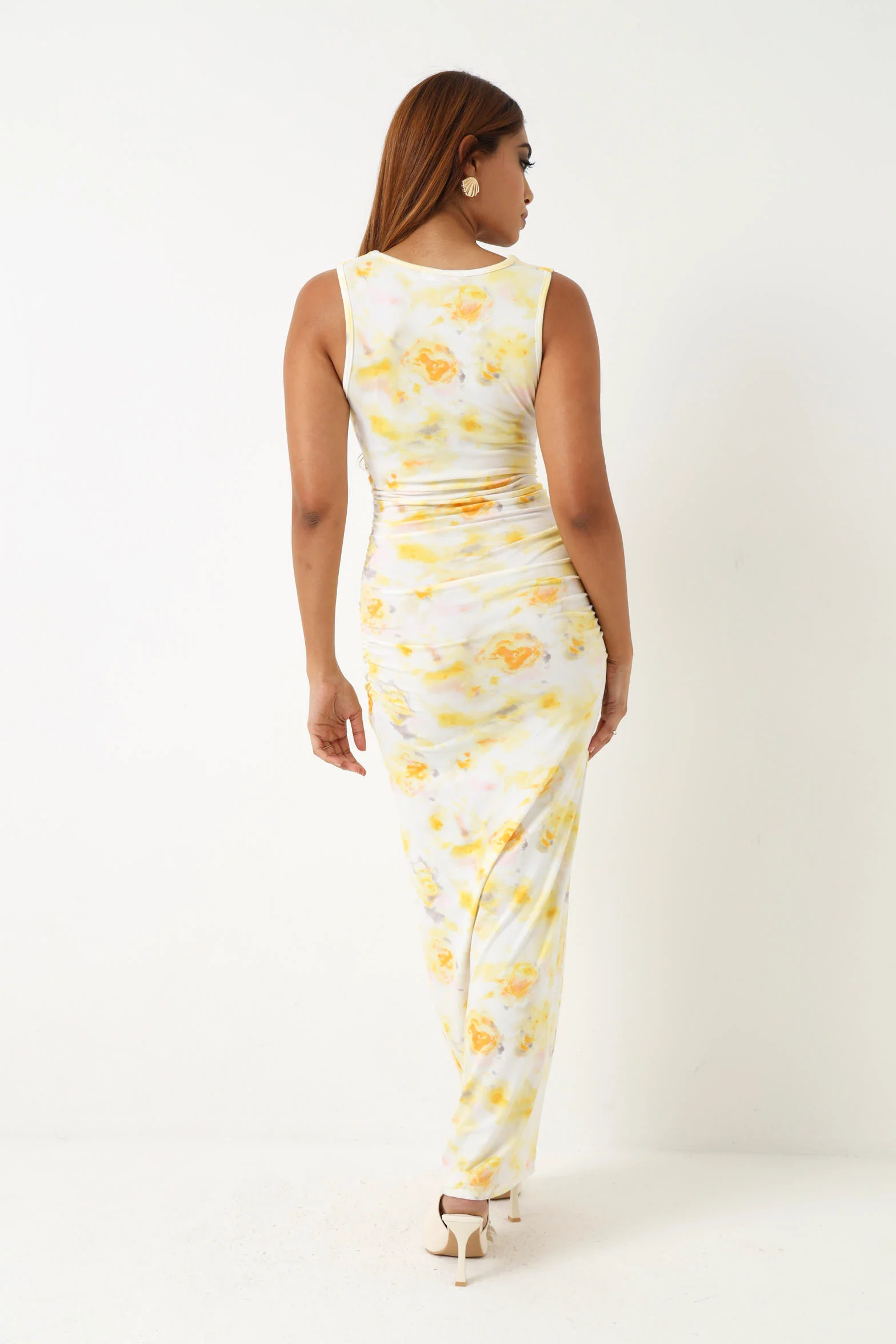 Sleeveless Floral Midi Dress - Yellow - Image 2