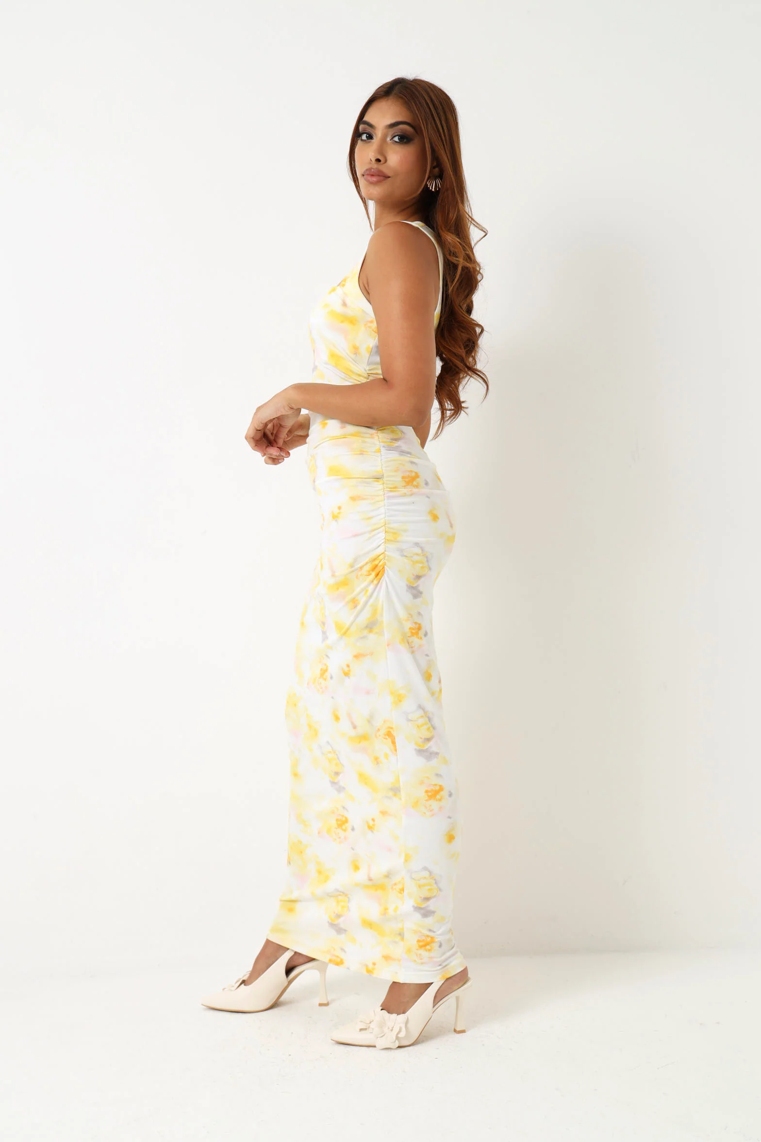 Sleeveless Floral Midi Dress - Yellow - Image 4