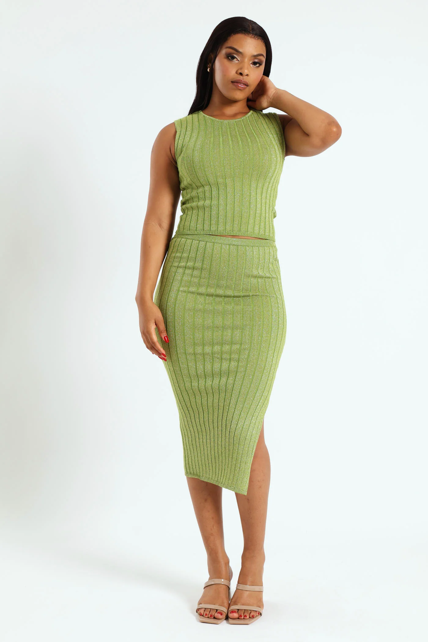 Sleeveless Knitwear Tank - Green - Image 2