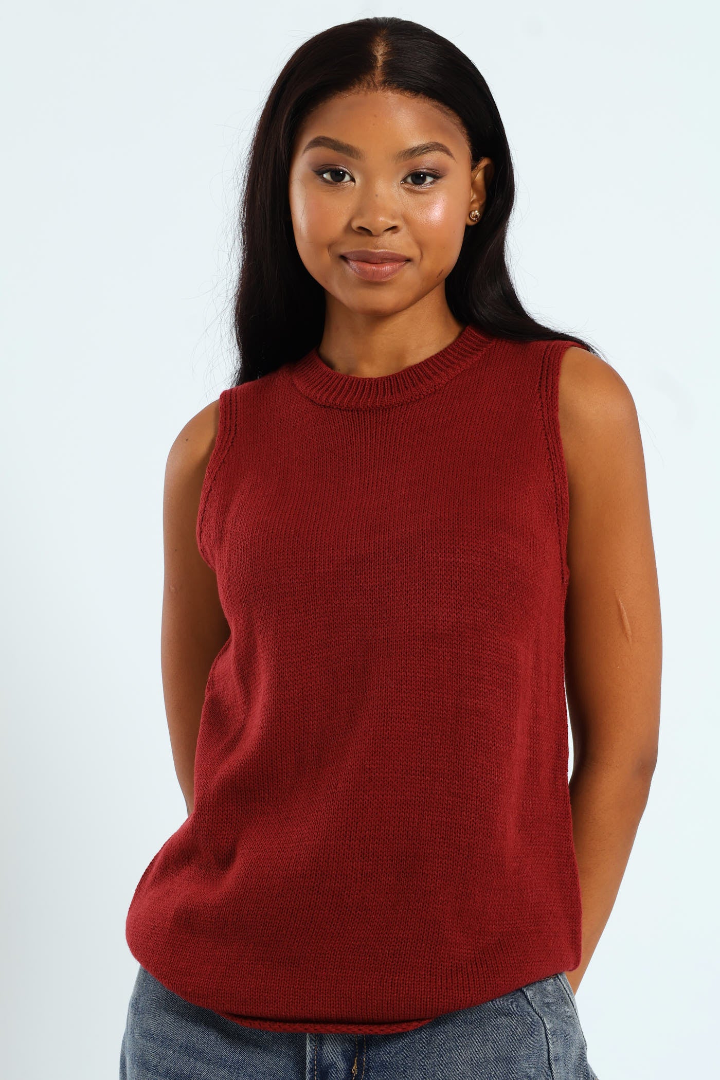 Sleeveless Knitwear Tank Top - Burgundy
