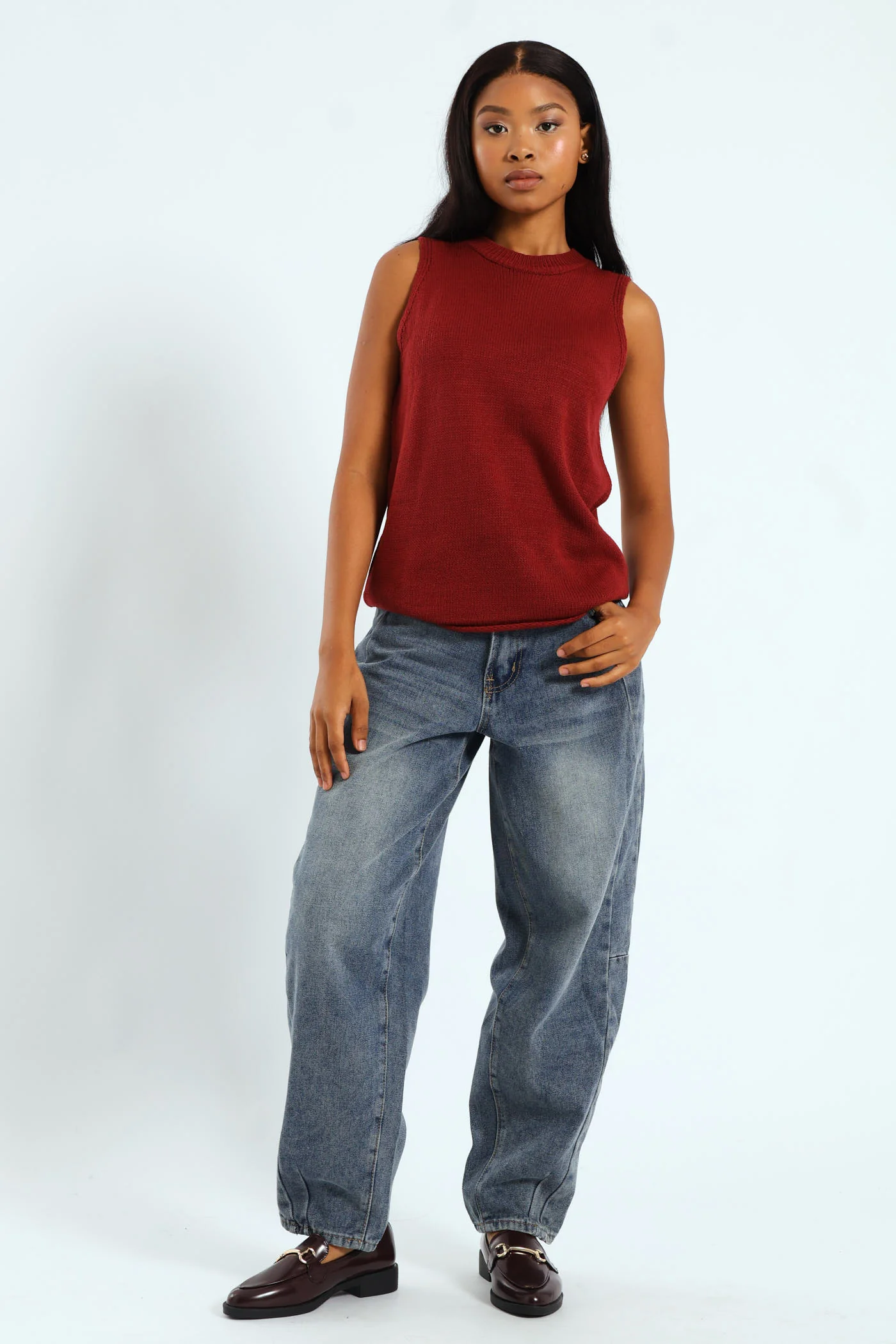 Sleeveless Knitwear Tank Top - Burgundy - Image 2