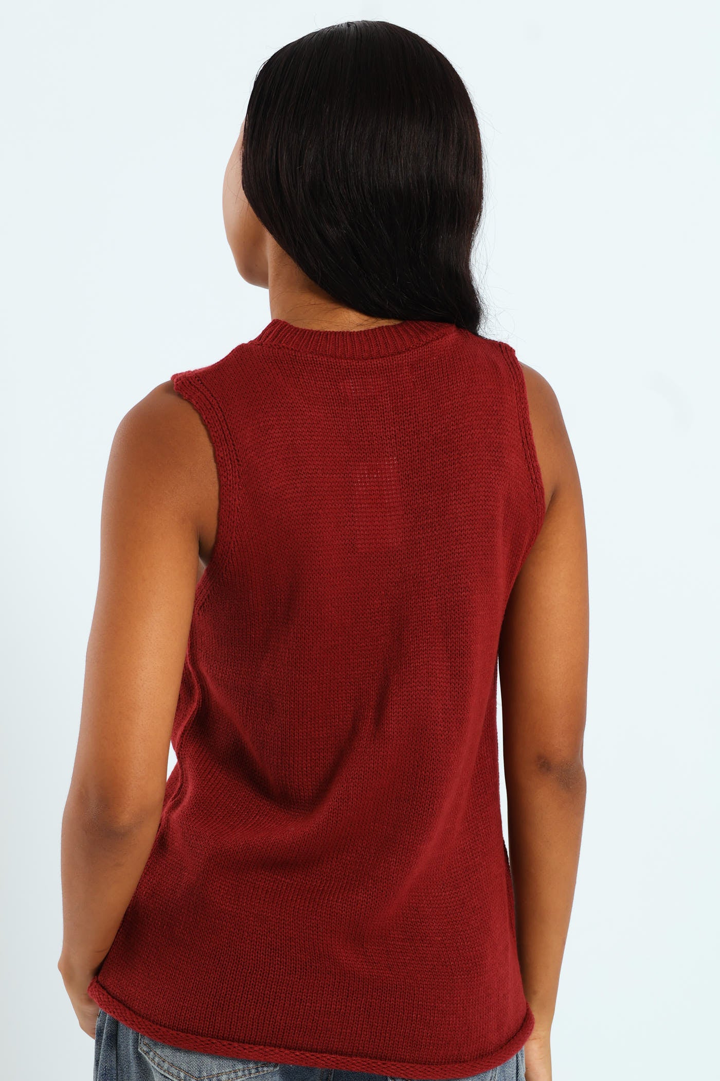 Sleeveless Knitwear Tank Top - Burgundy - Image 5