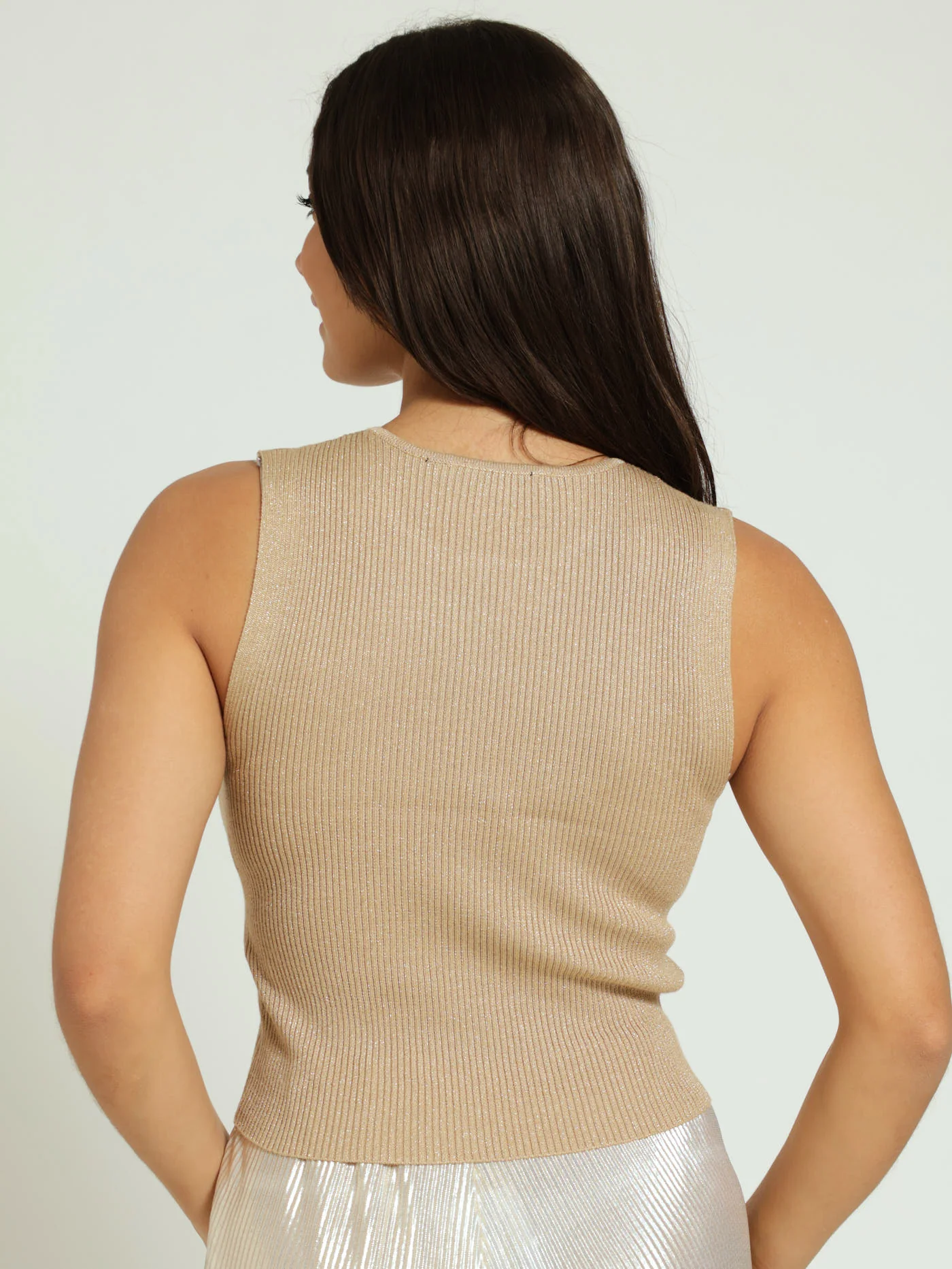 Sleeveless Knitwear Tank Top - Gold - Image 3