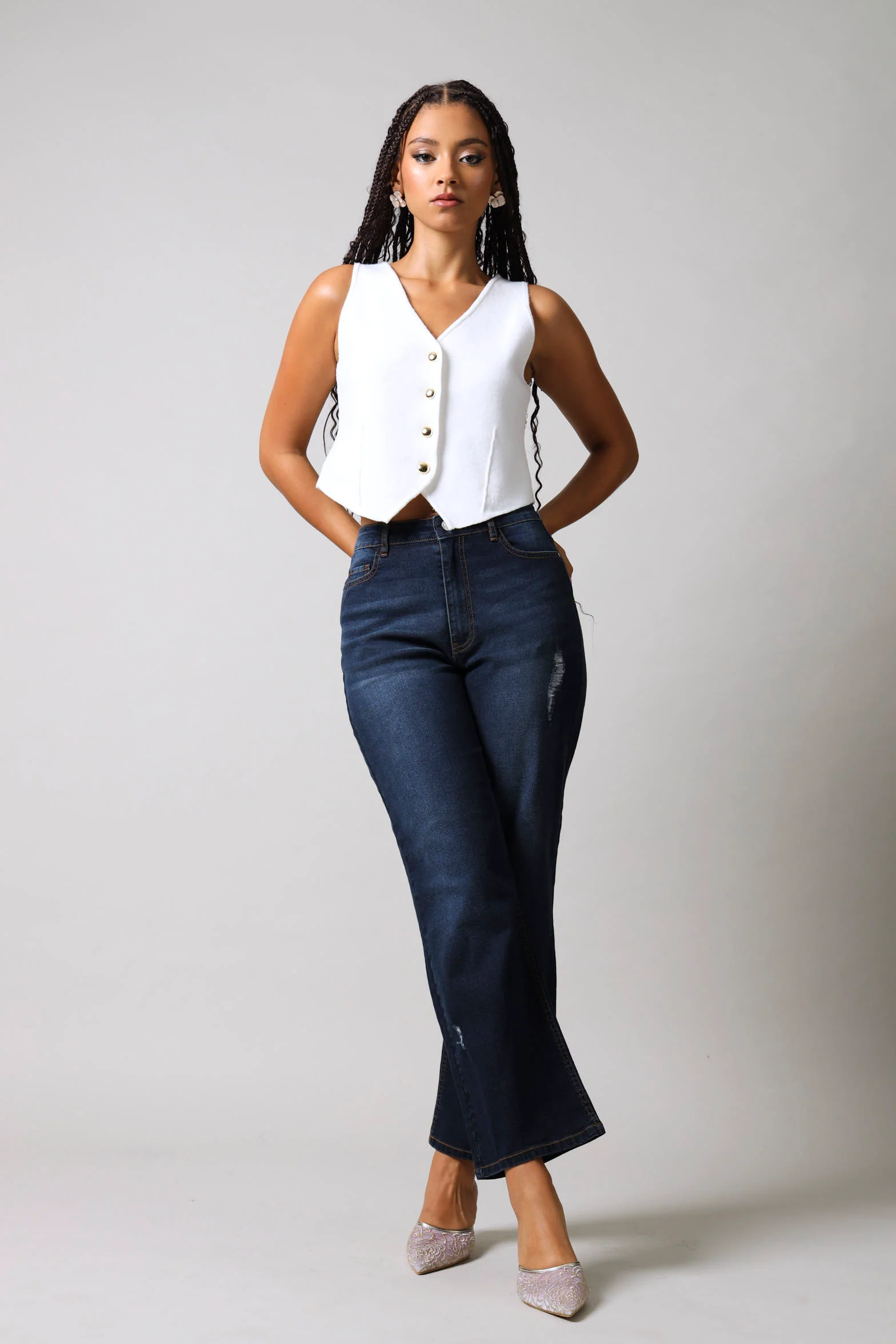Sleeveless Knitwear Waistcoat - Cream