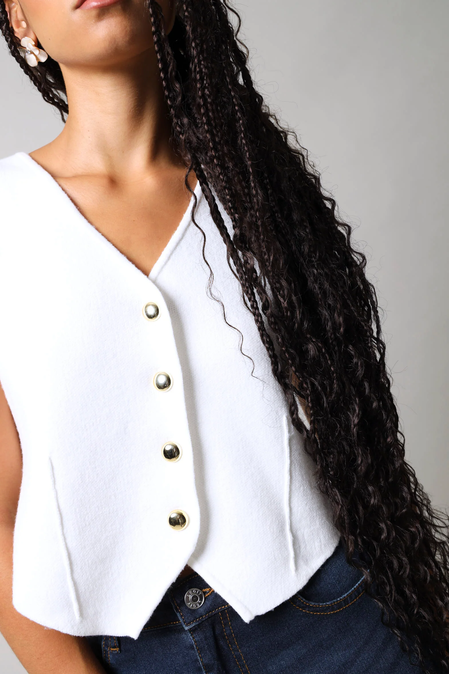 Sleeveless Knitwear Waistcoat - Cream - Image 4