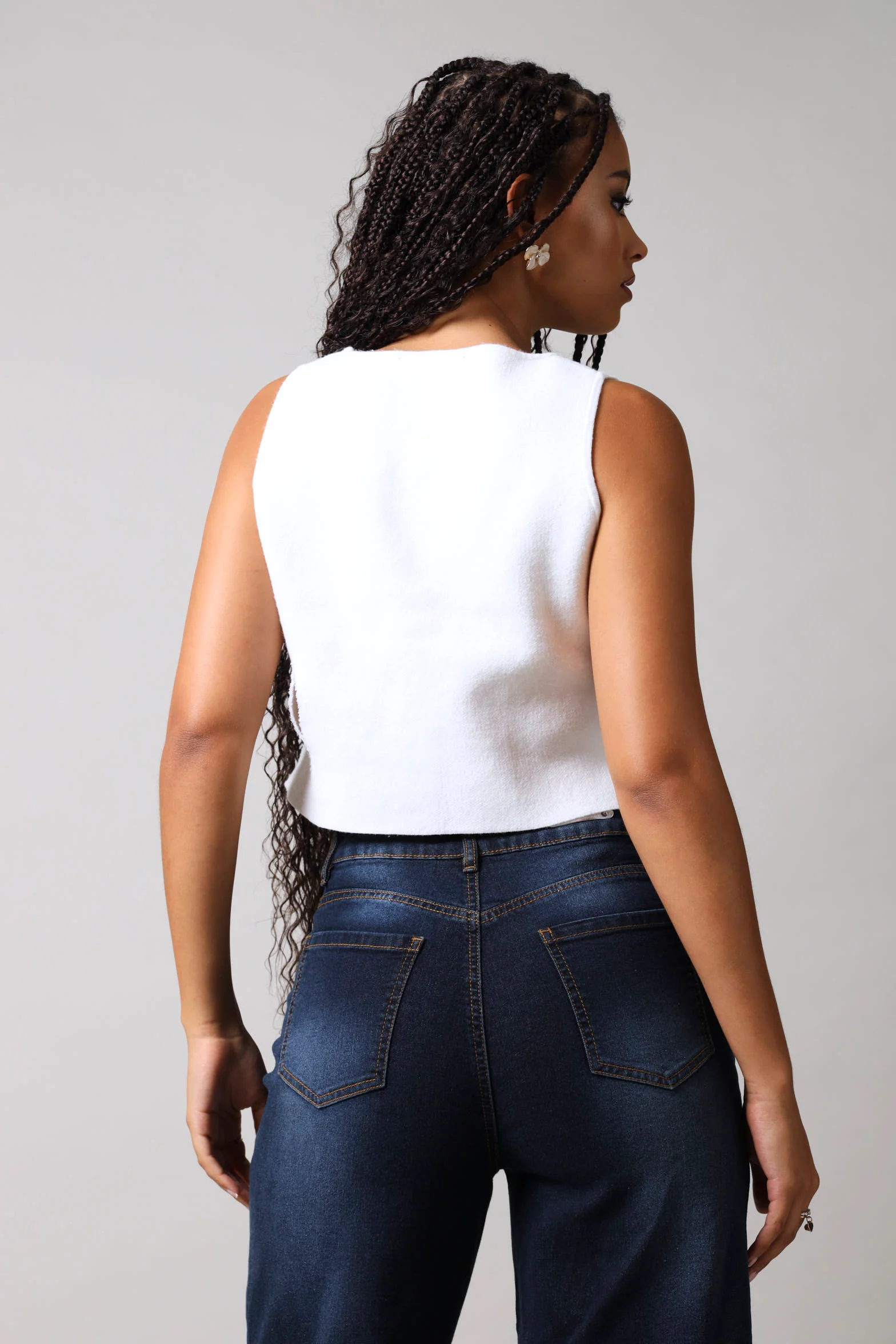 Sleeveless Knitwear Waistcoat - Cream - Image 5
