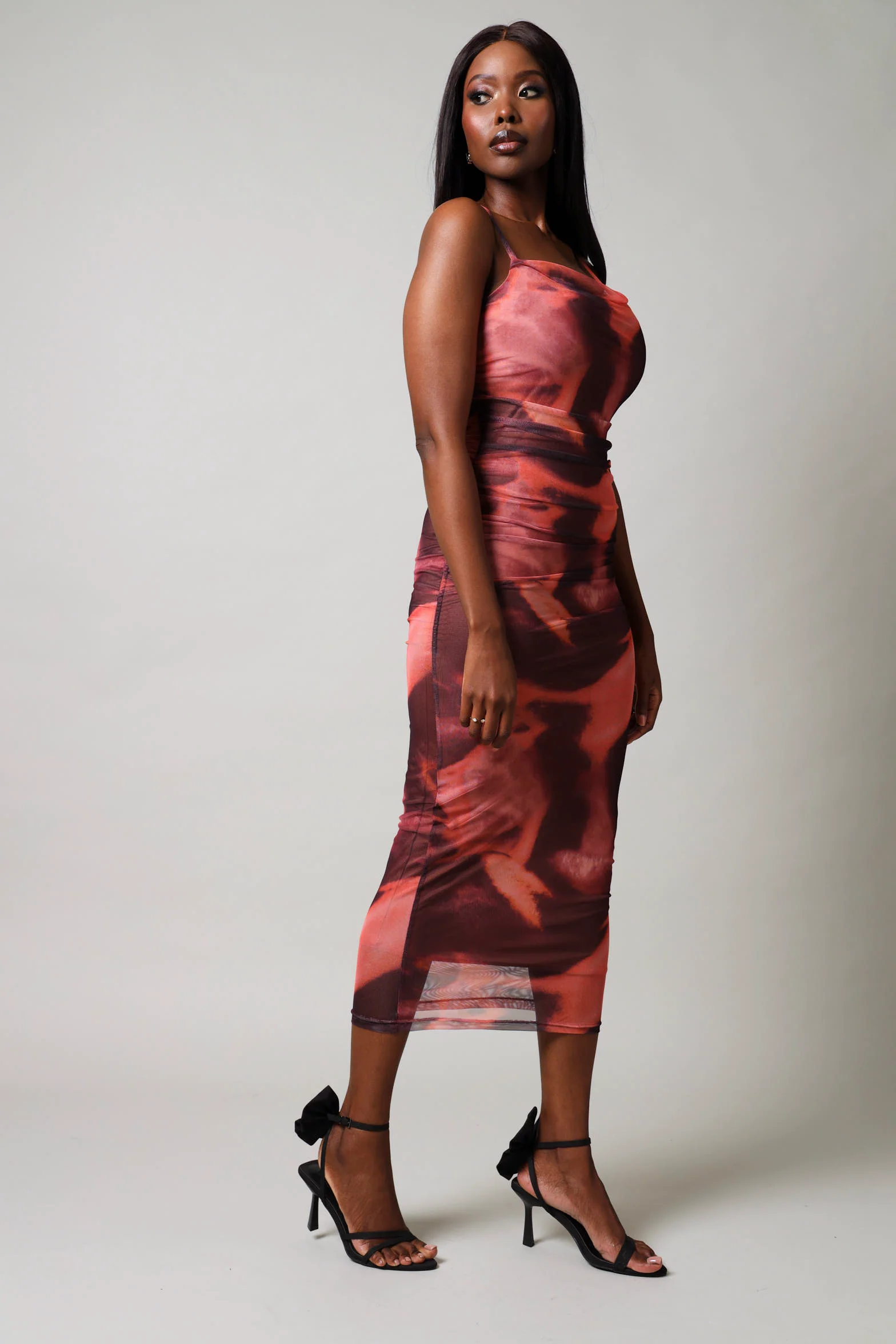 Sleeveless Mesh Ruched Dress - Multi - Image 2