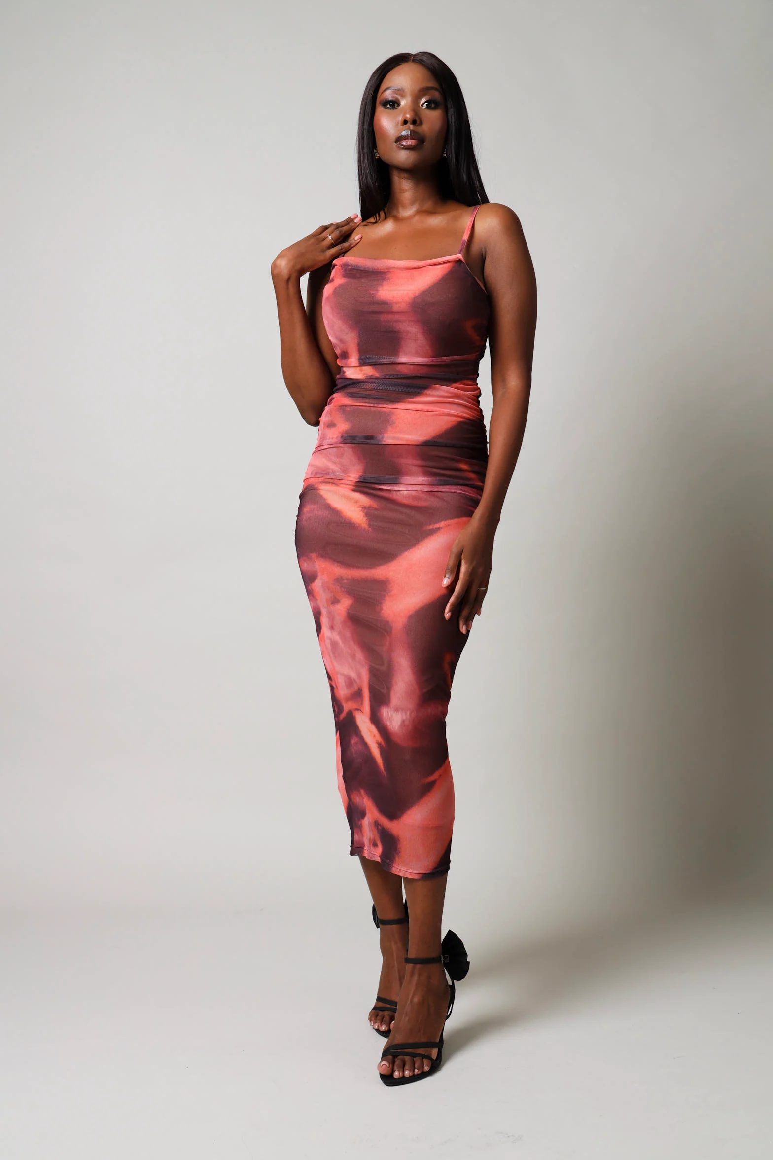 Sleeveless Mesh Ruched Dress - Multi - Image 4