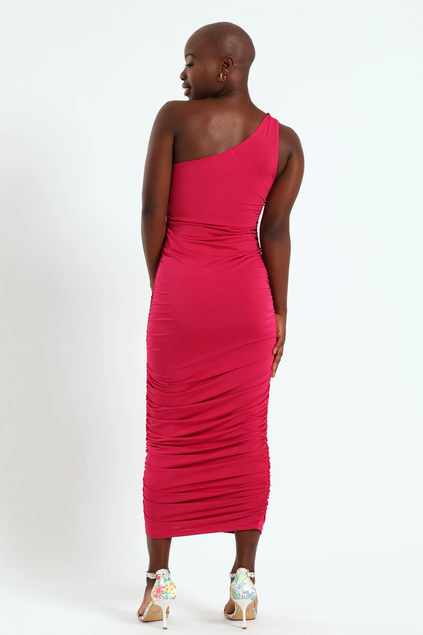 Sleeveless Metal Trim Detail Ruched Dress - Pink - Image 5