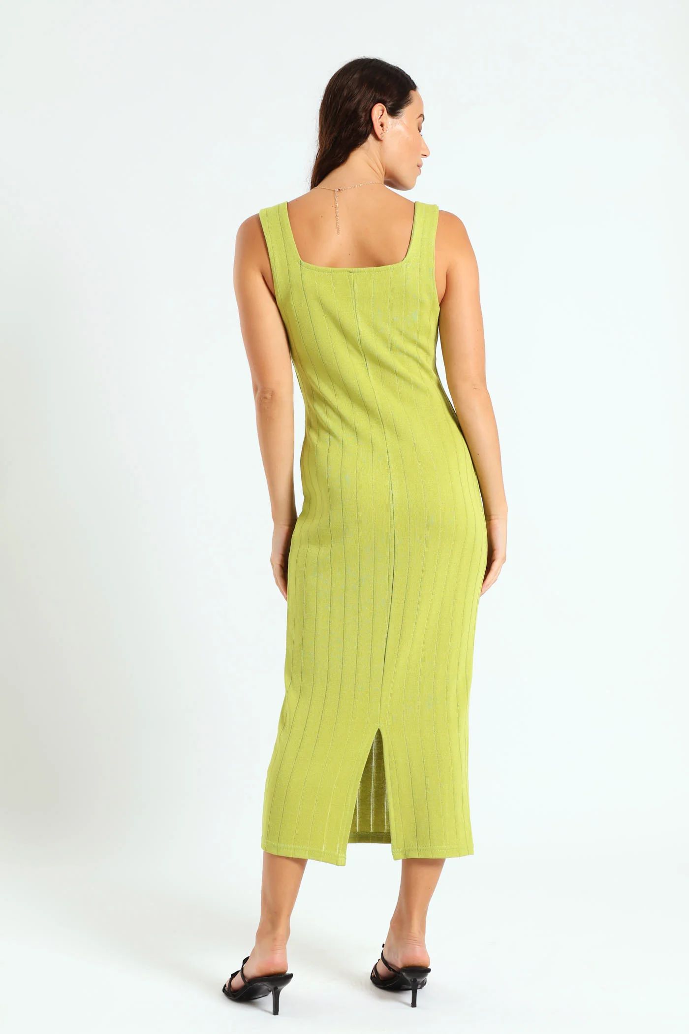Sleeveless Metallic Knit Dress - Green - Image 2