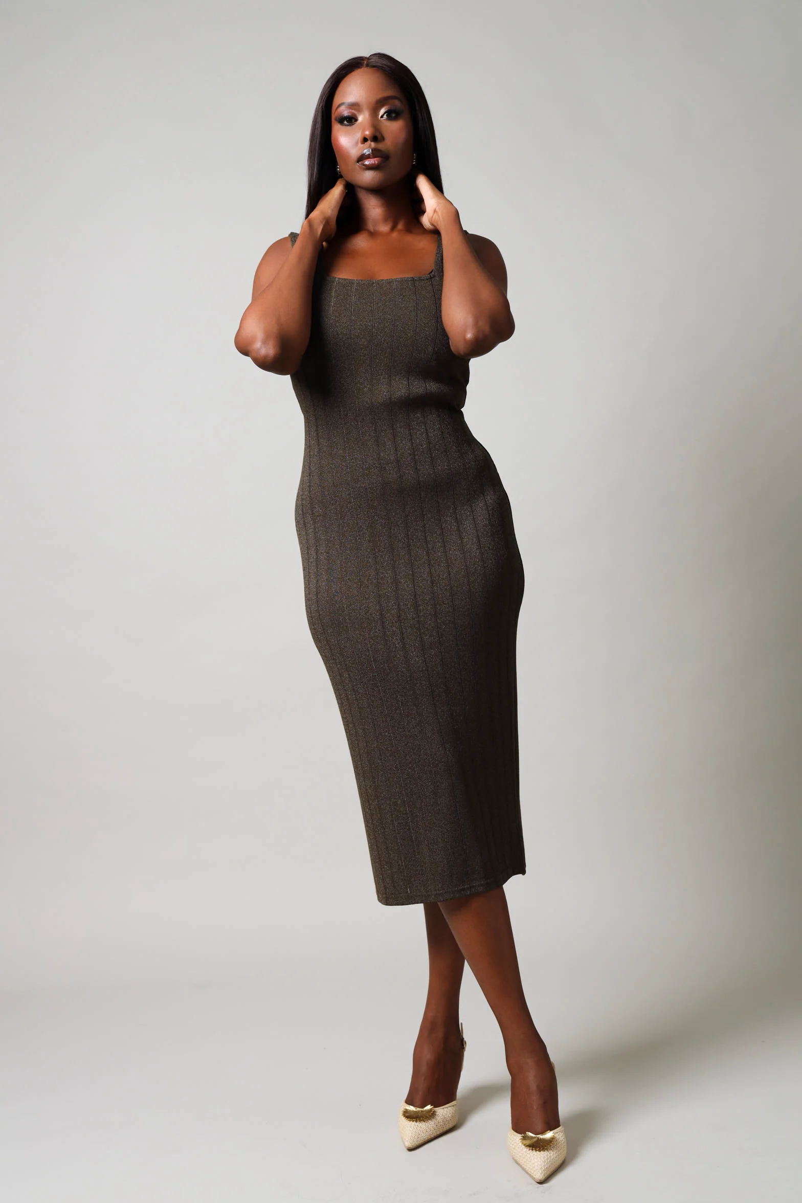 Sleeveless Metallic Knit - Olive - Image 2