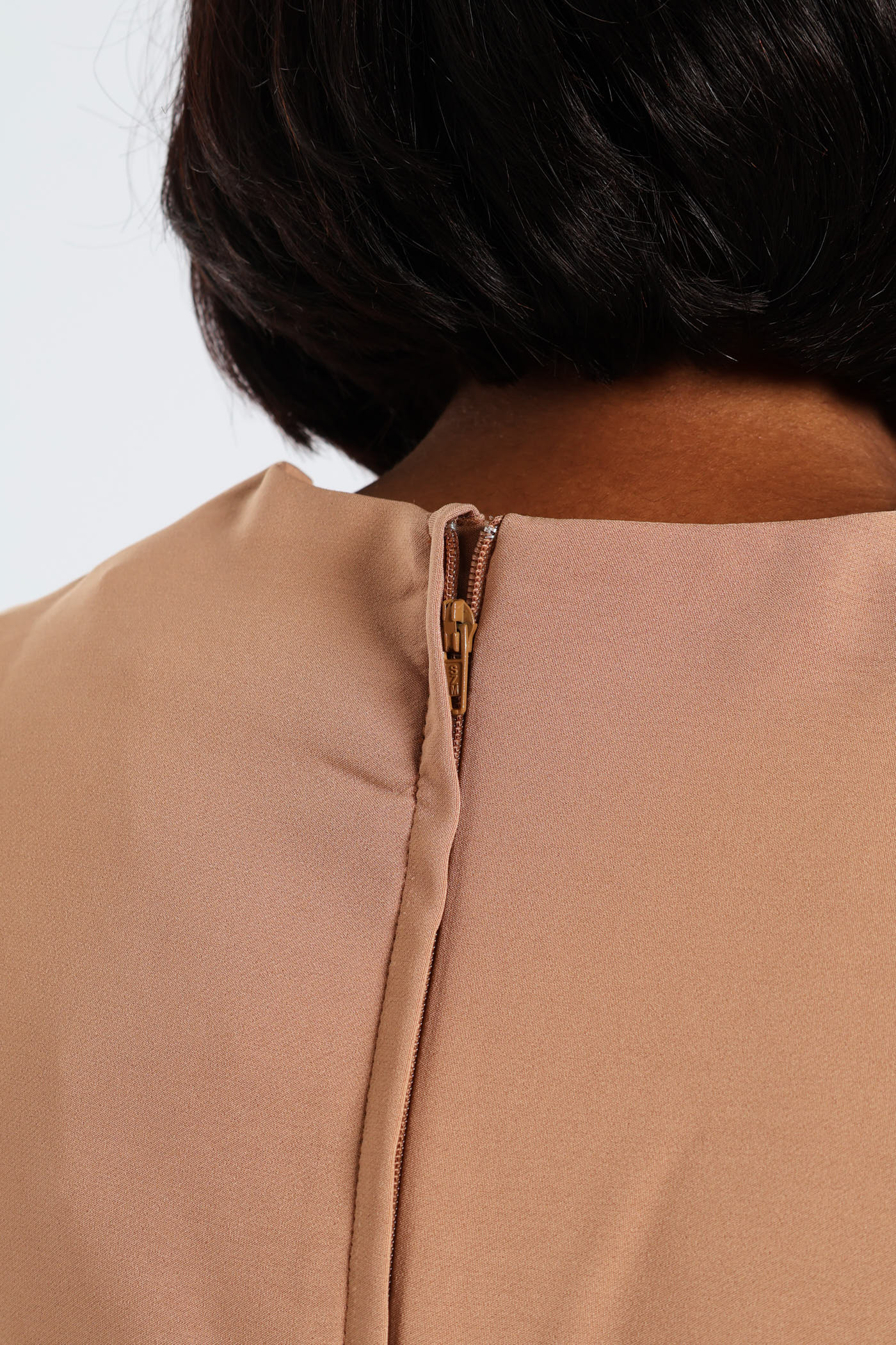Sleeveless Midi Side Ruching Dress - Tan - Image 4
