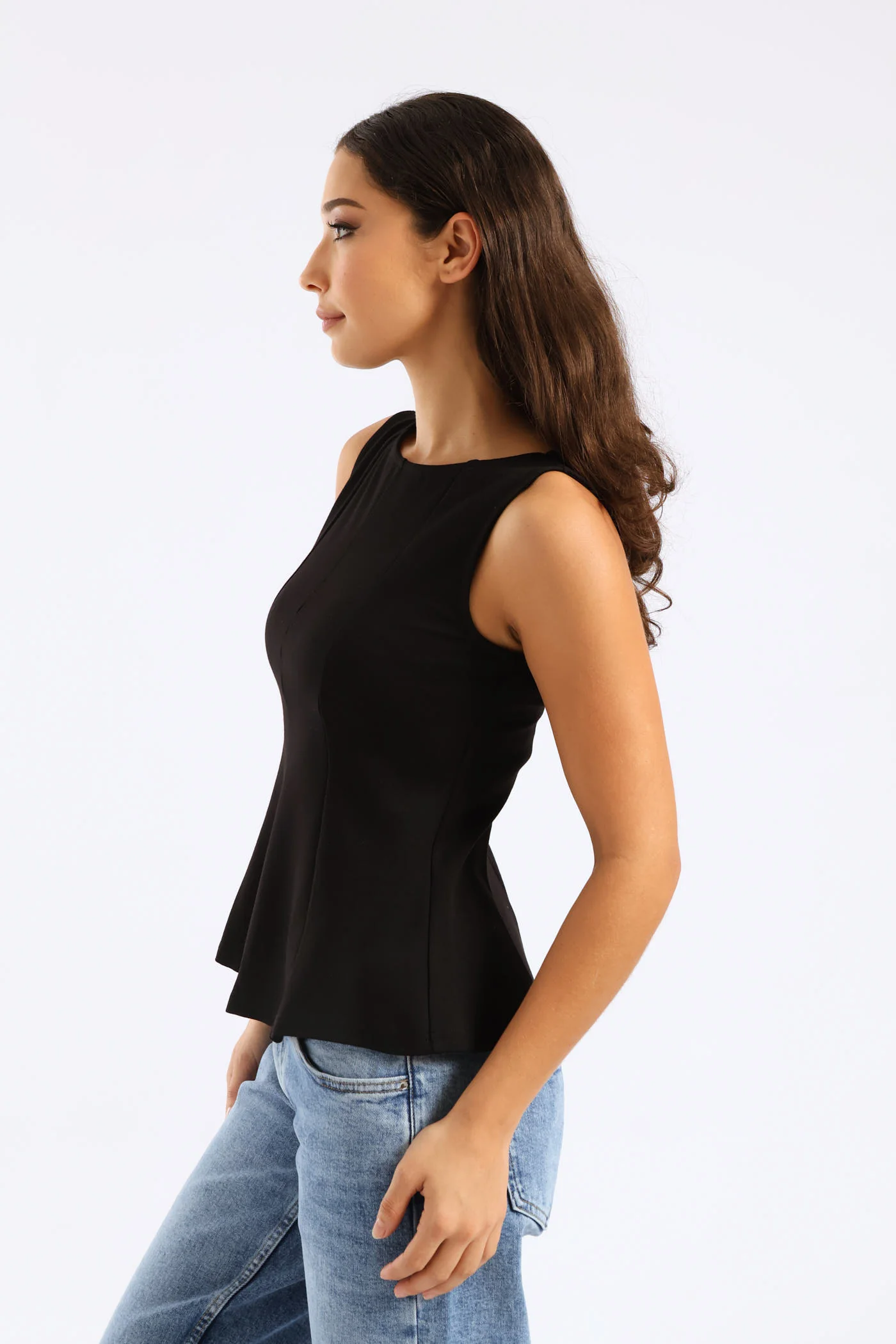 Sleeveless Peplum Top - Black - Image 2