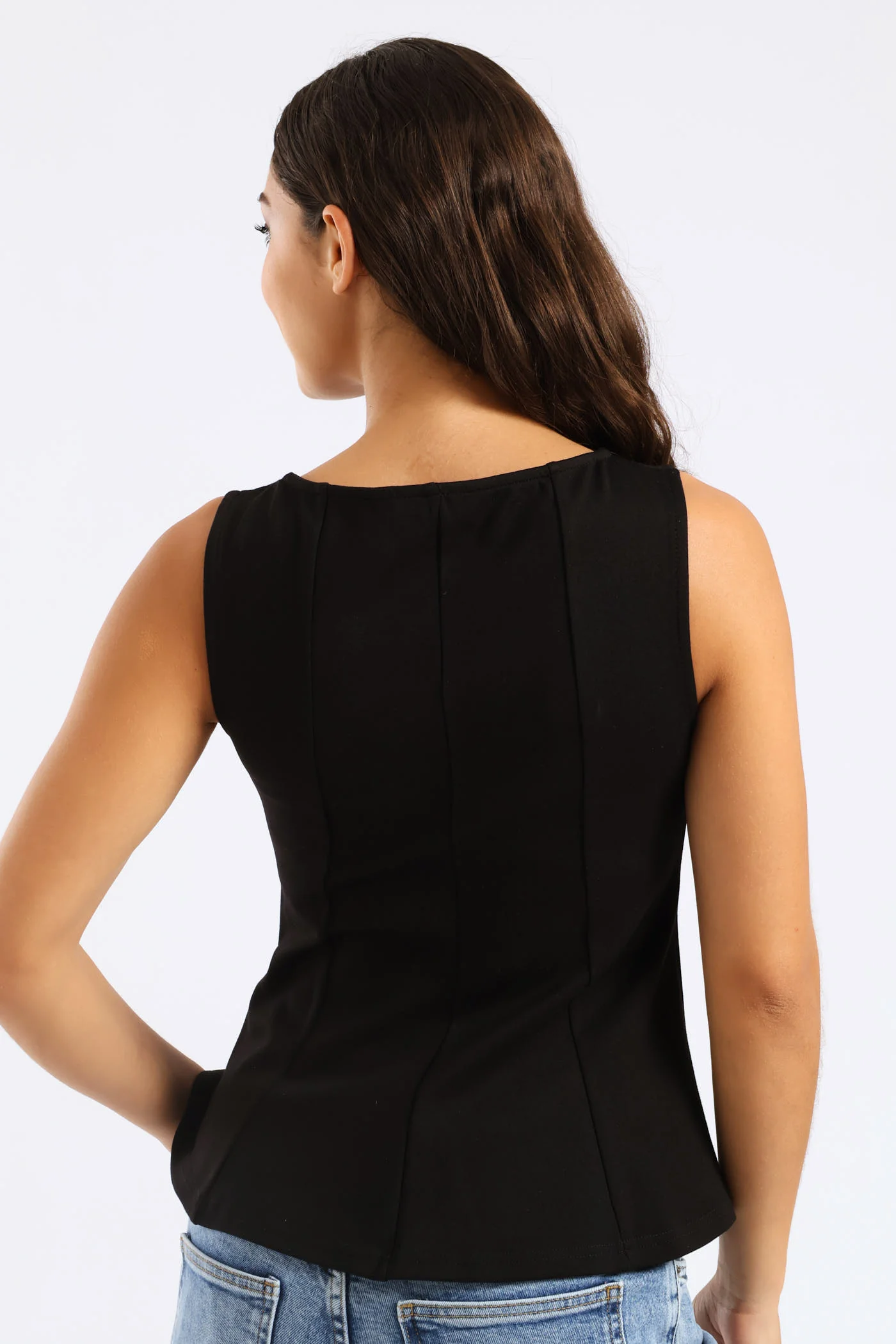 Sleeveless Peplum Top - Black - Image 5
