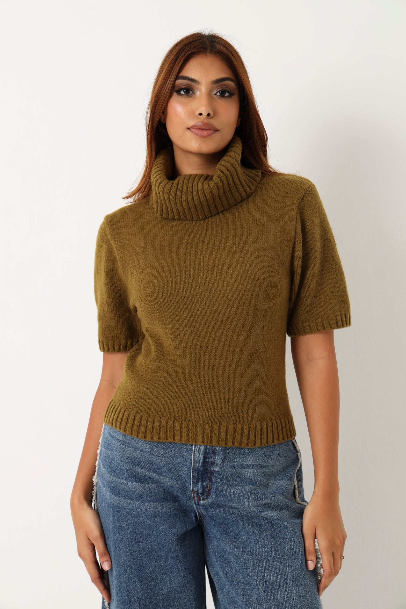 Sleeveless Polo Neck Pullover - Olive