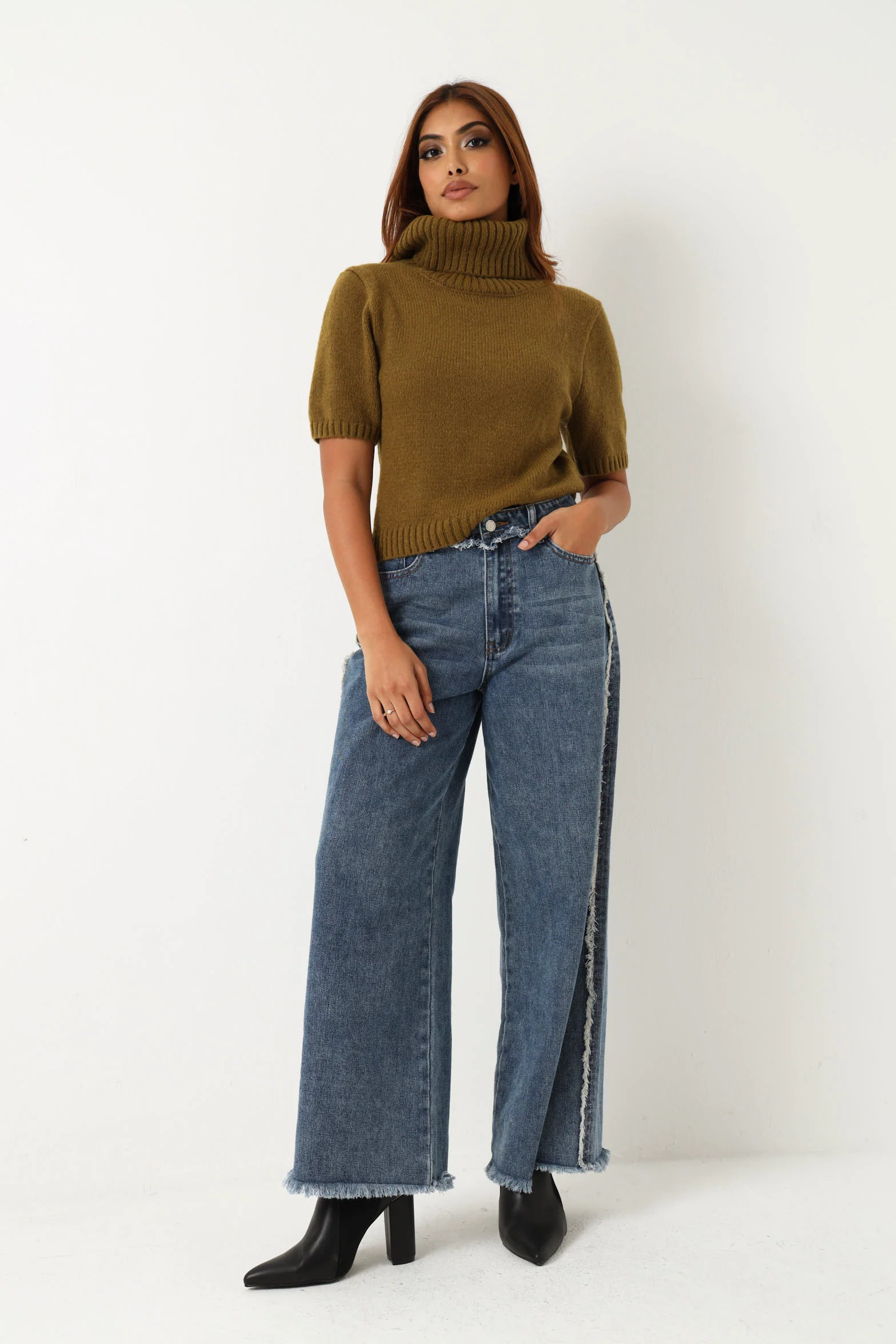 Sleeveless Polo Neck Pullover - Olive - Image 2
