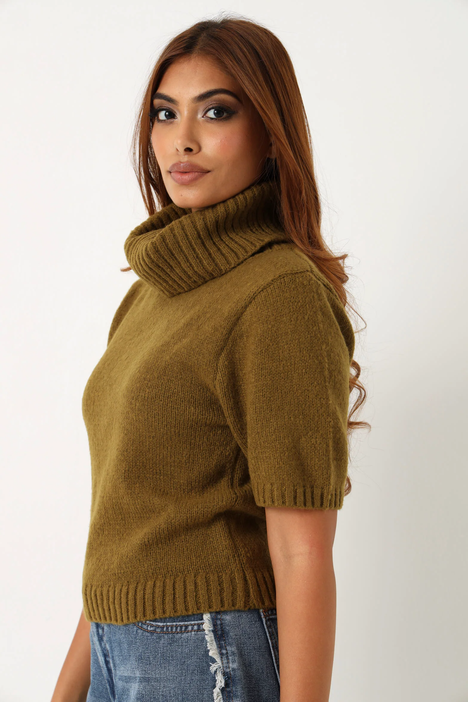Sleeveless Polo Neck Pullover - Olive - Image 4