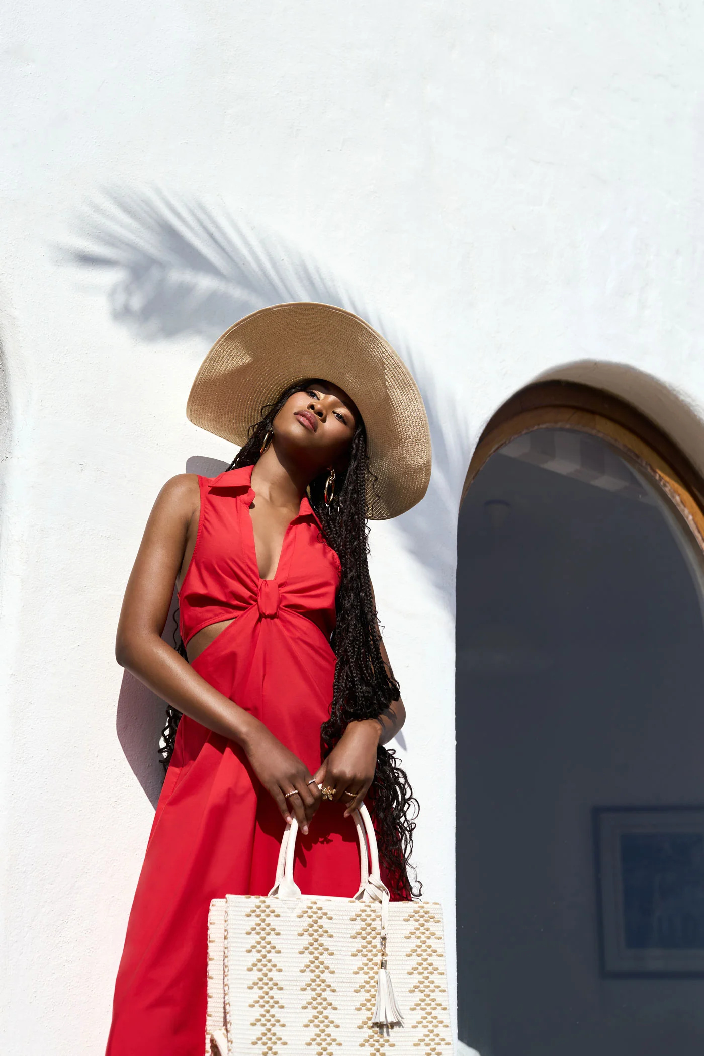 Sleeveless Poplin Dress - Red - Image 3