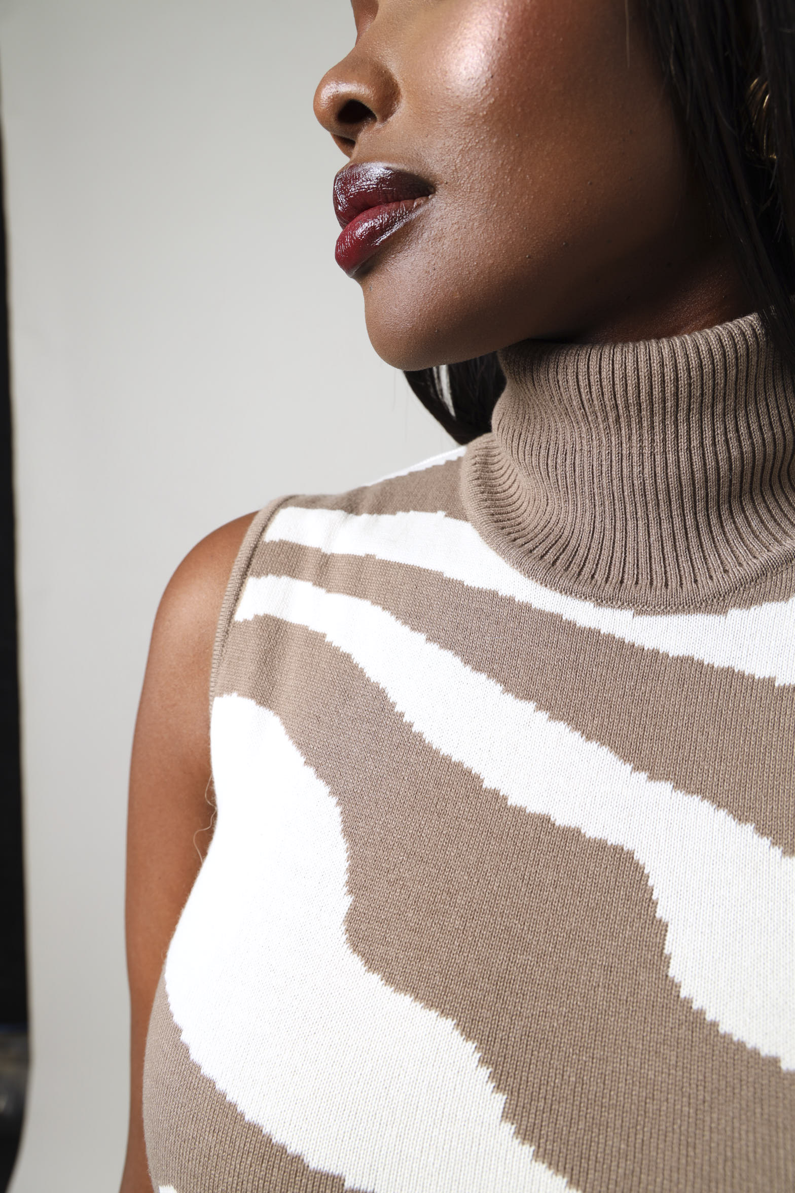 Sleeveless Printed Knitwear Dress - Nude - Image 3