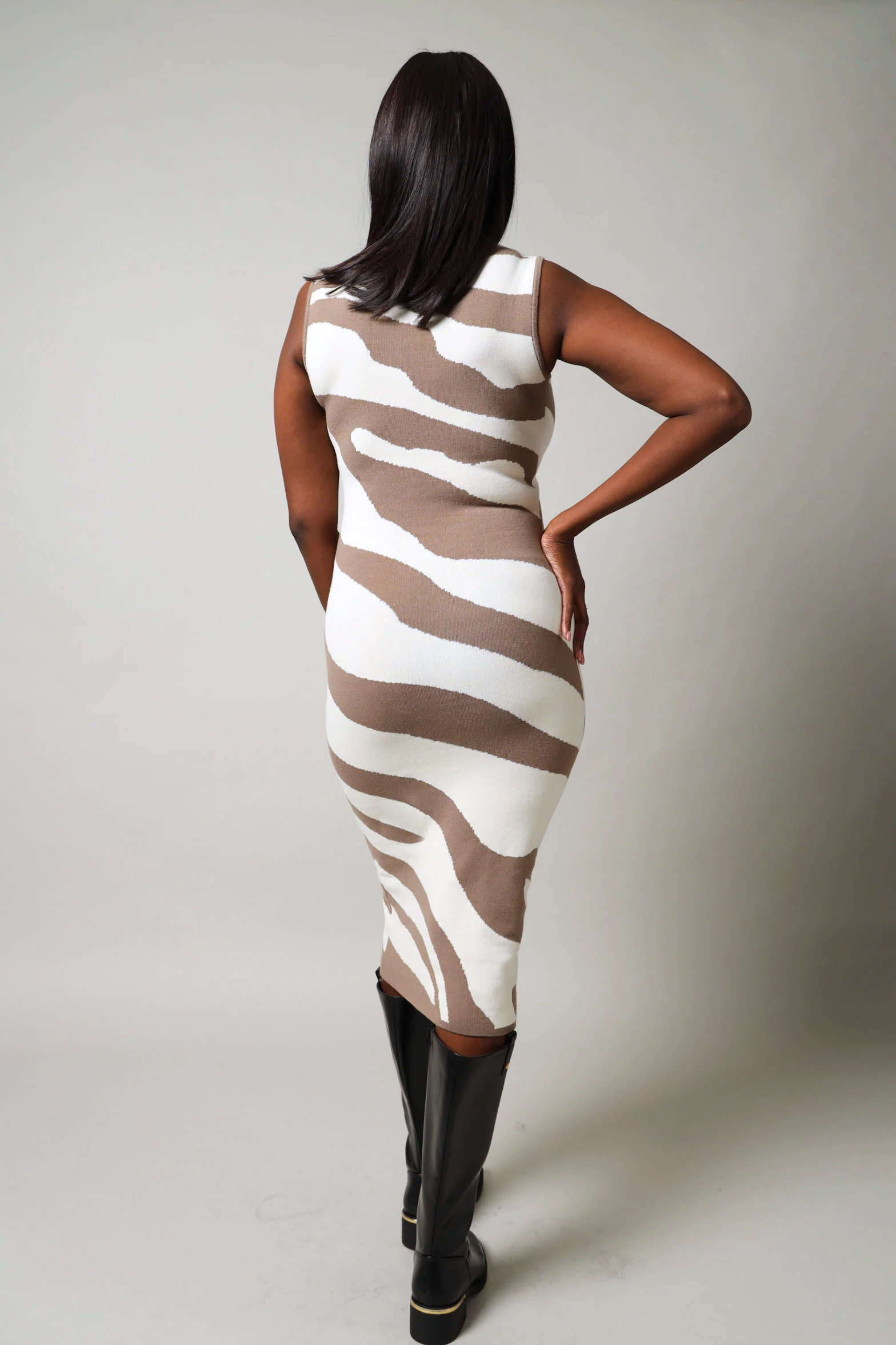 Sleeveless Printed Knitwear Dress - Nude - Image 5