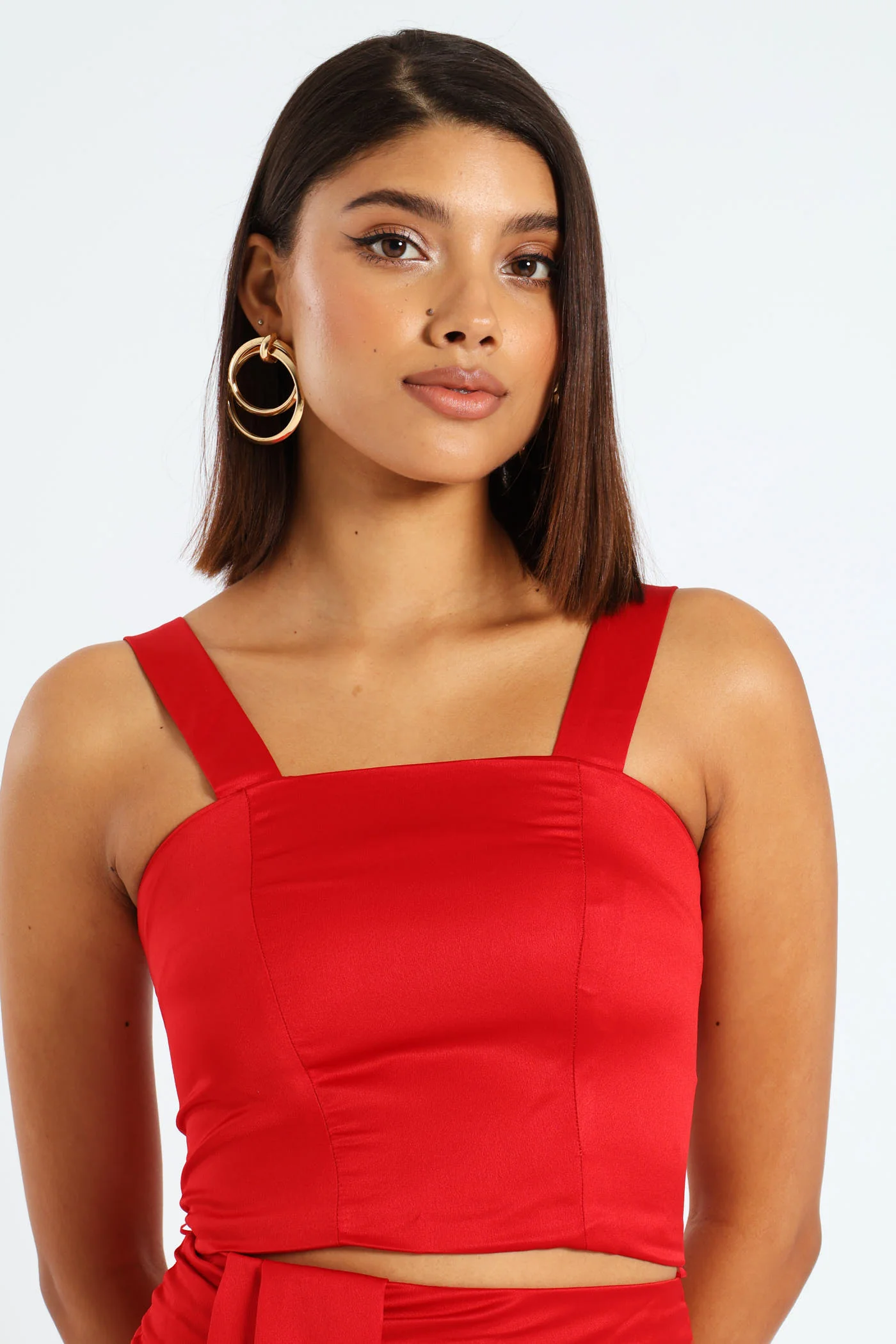 Sleeveless Satin Crop Top - Red - Image 5