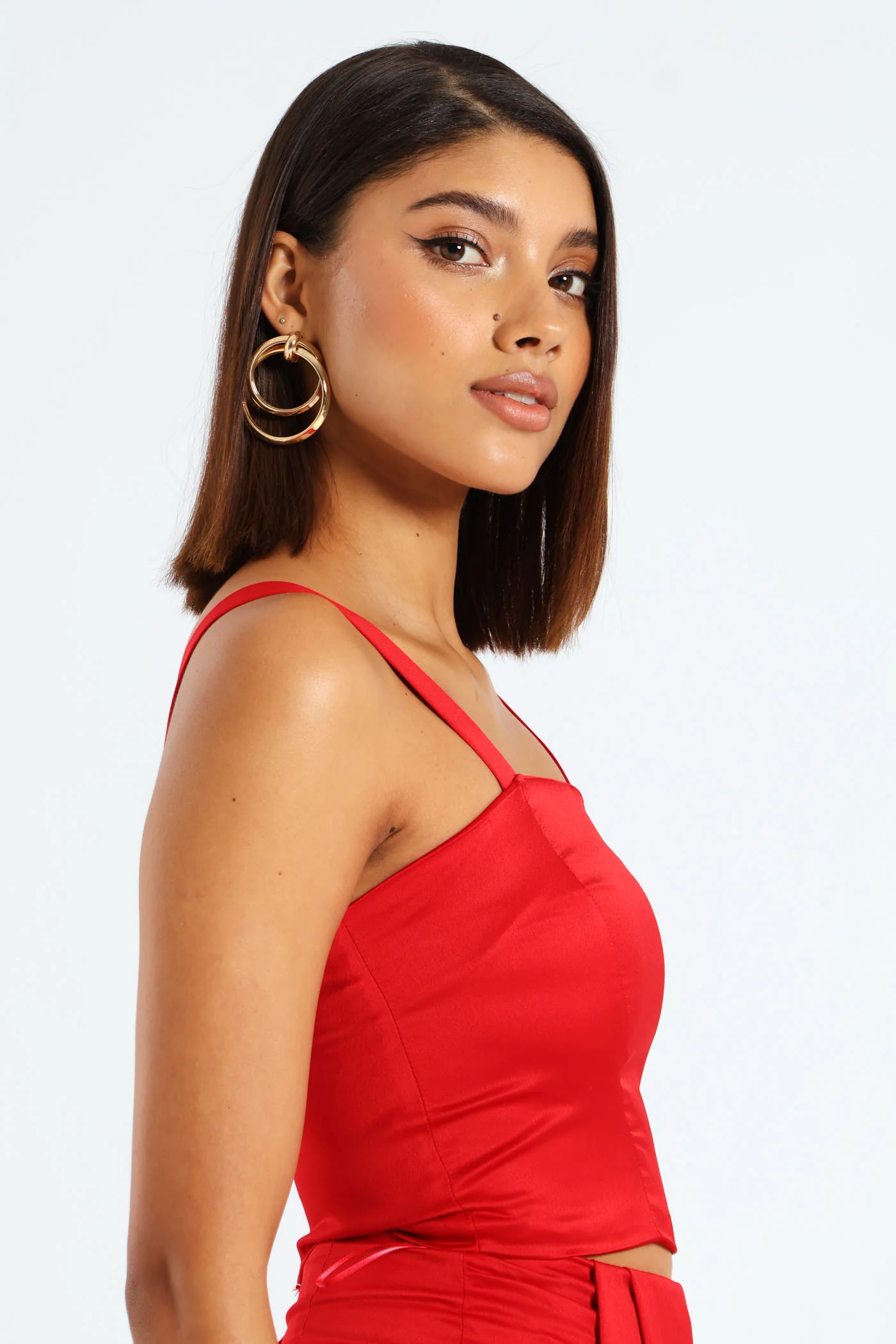 Sleeveless Satin Crop Top - Red - Image 6