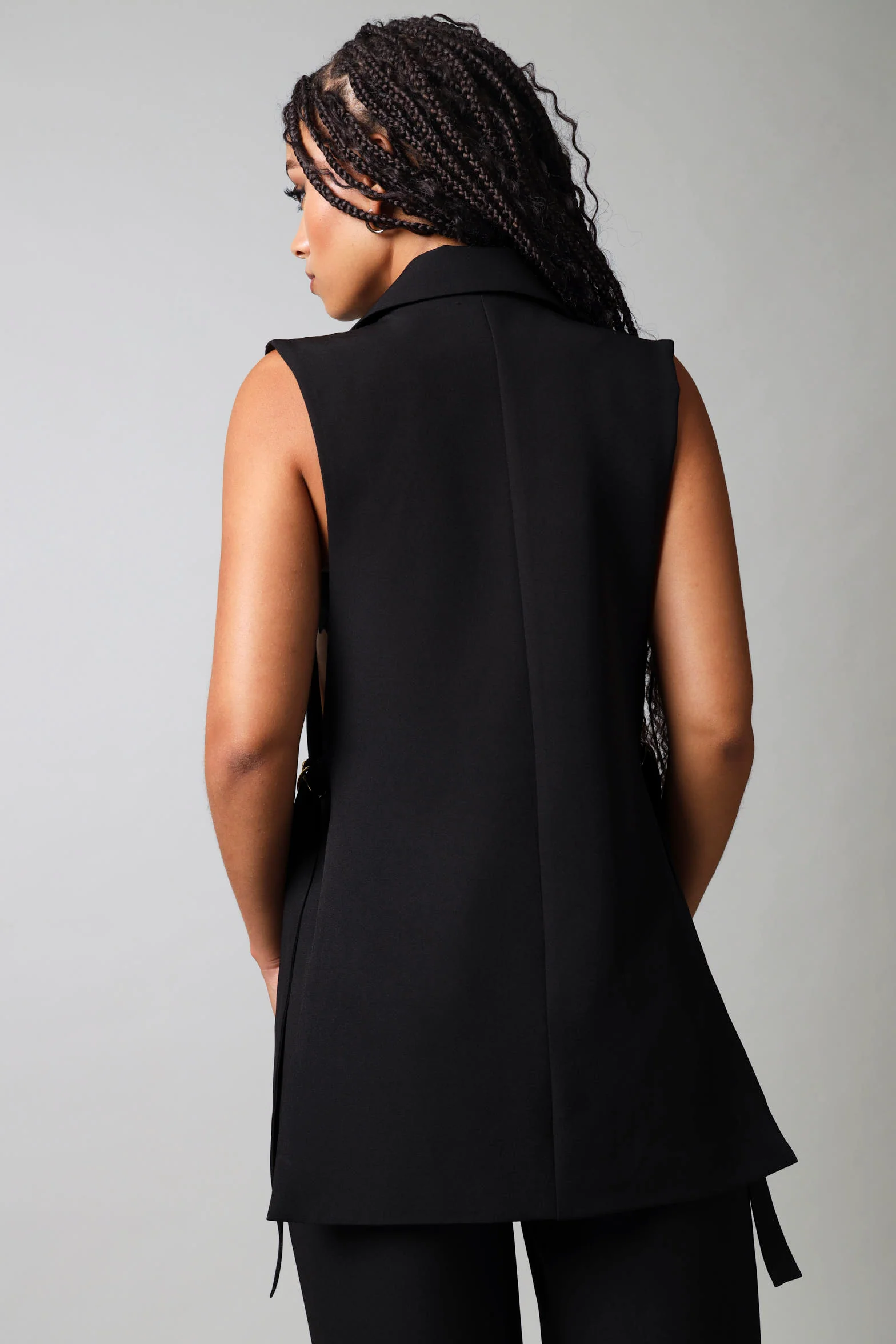 Sleeveless Single Button Blazer - Black - Image 3