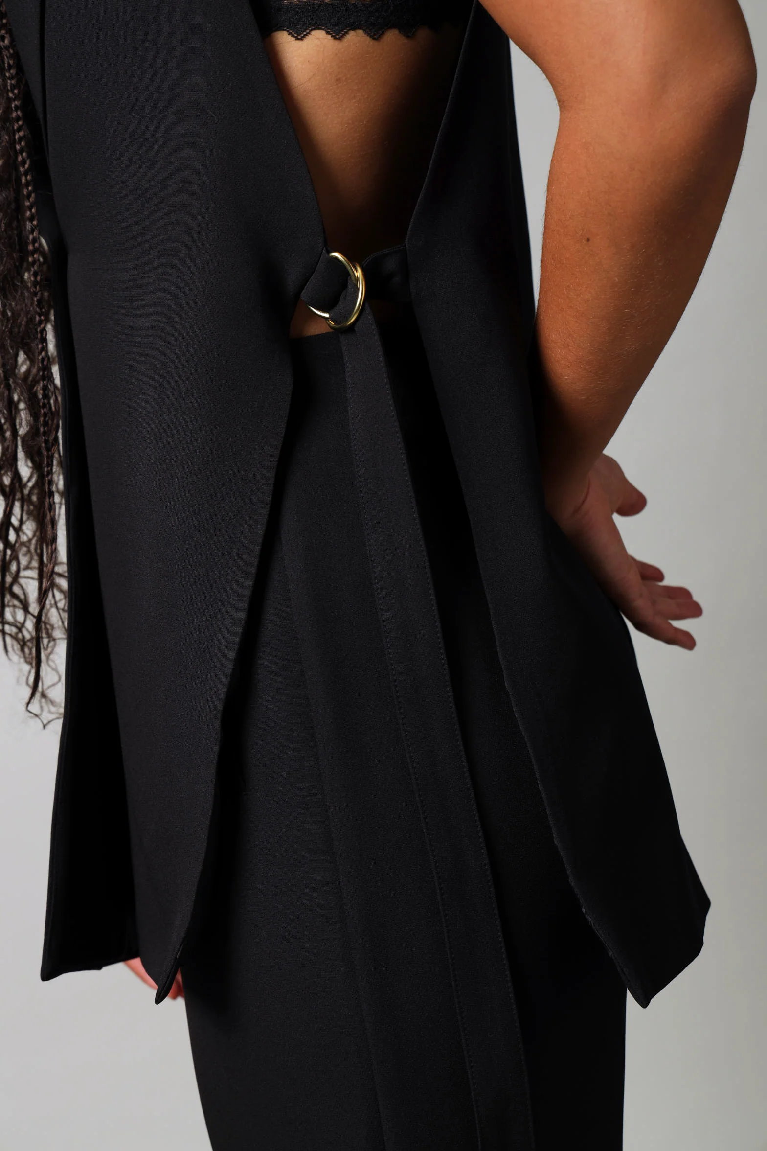 Sleeveless Single Button Blazer - Black - Image 4
